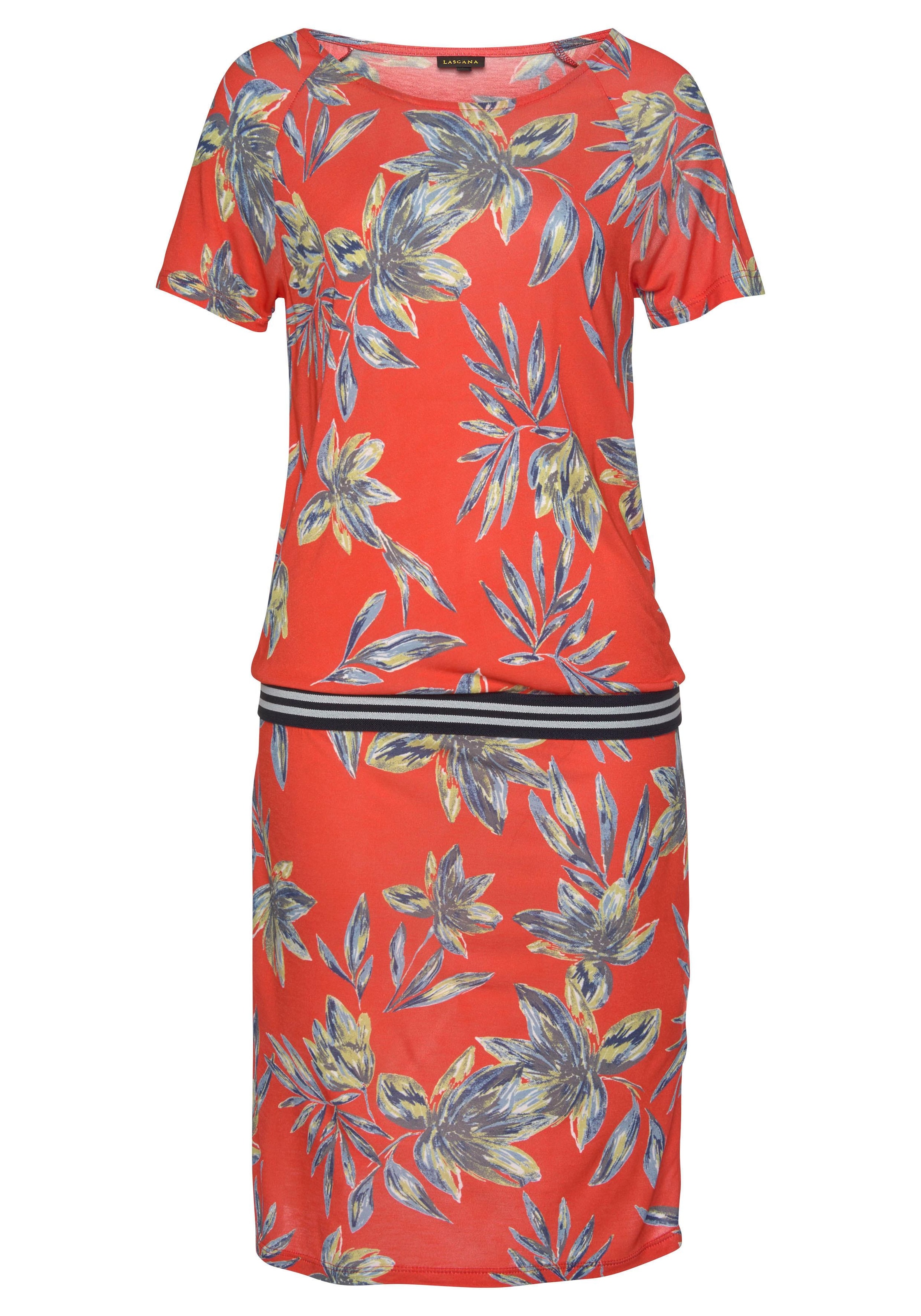 LASCANA Strandkleid, mit Alloverprint, kurzes T-Shirtkleid, Sommerkleid