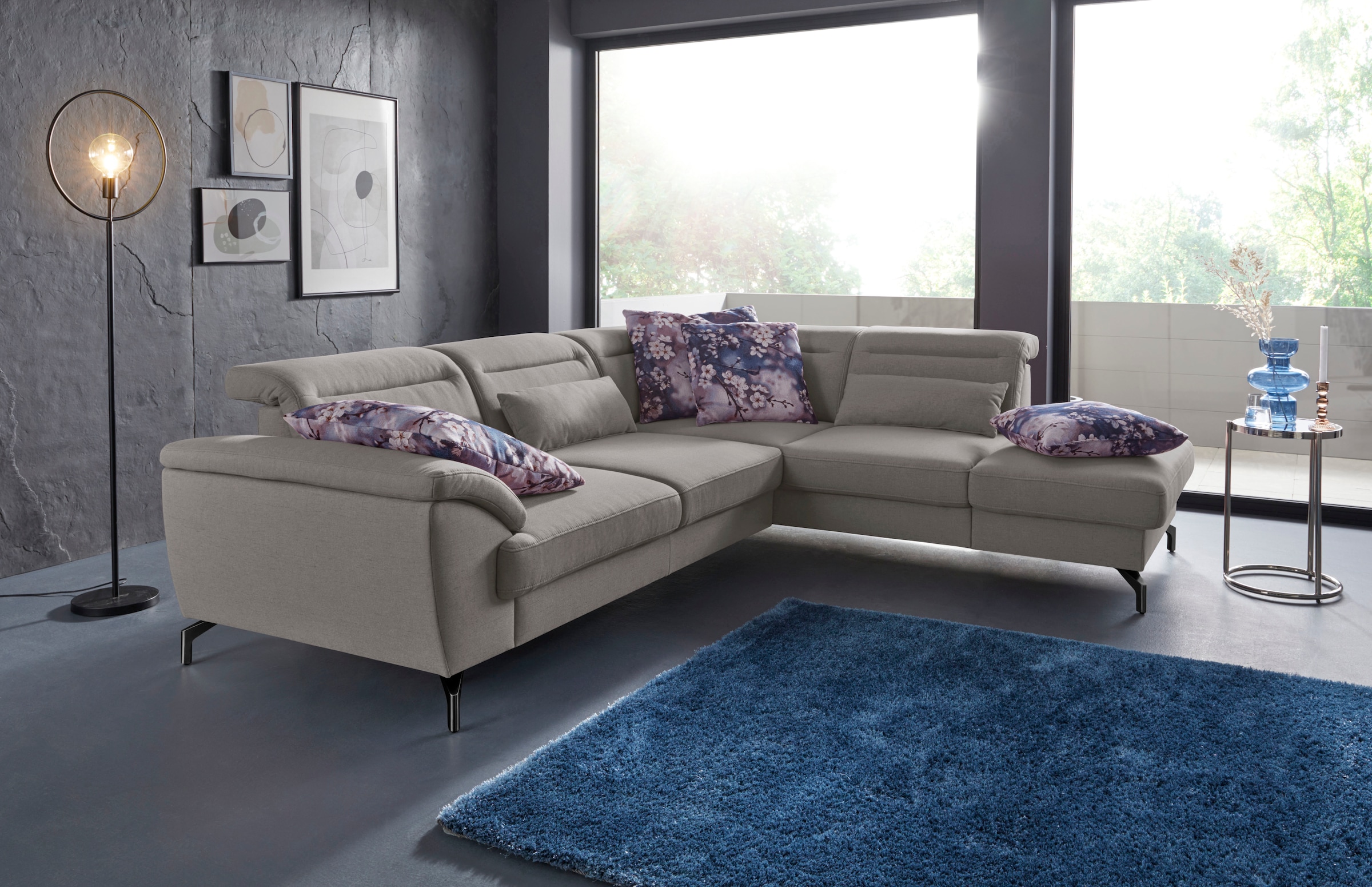 sit&more Ecksofa »Percy L-Form«, 12 cm Fusshöhe, Sitztiefenverstellung, wahlweise in 2 Fussfarben