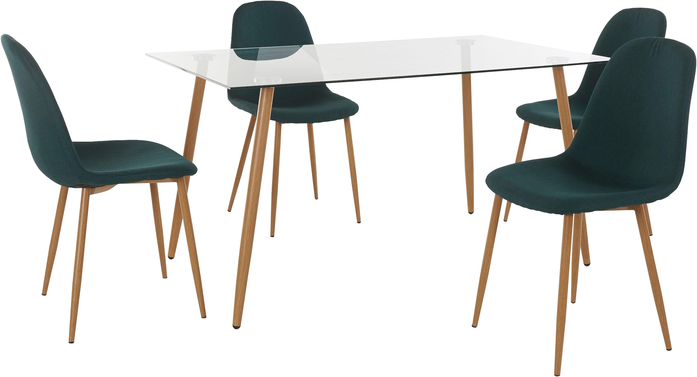 INOSIGN Essgruppe »Miller«, (Set, 5 tlg.), Eckiger Glastisch mit 4 Stühlen (Webstoff)