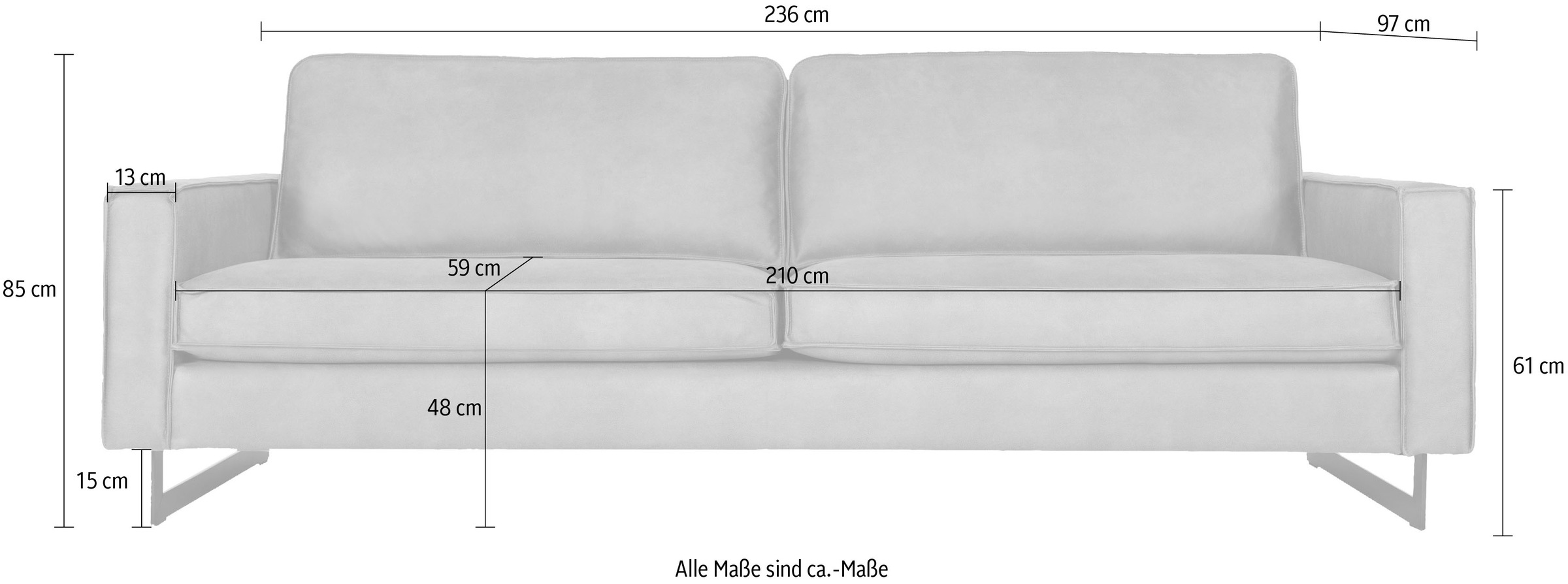 Places of Style 3-Sitzer »Pinto«, Maxi-Ausführung, mit Keder und Metallfüssen, auch mit Cord Bezug
