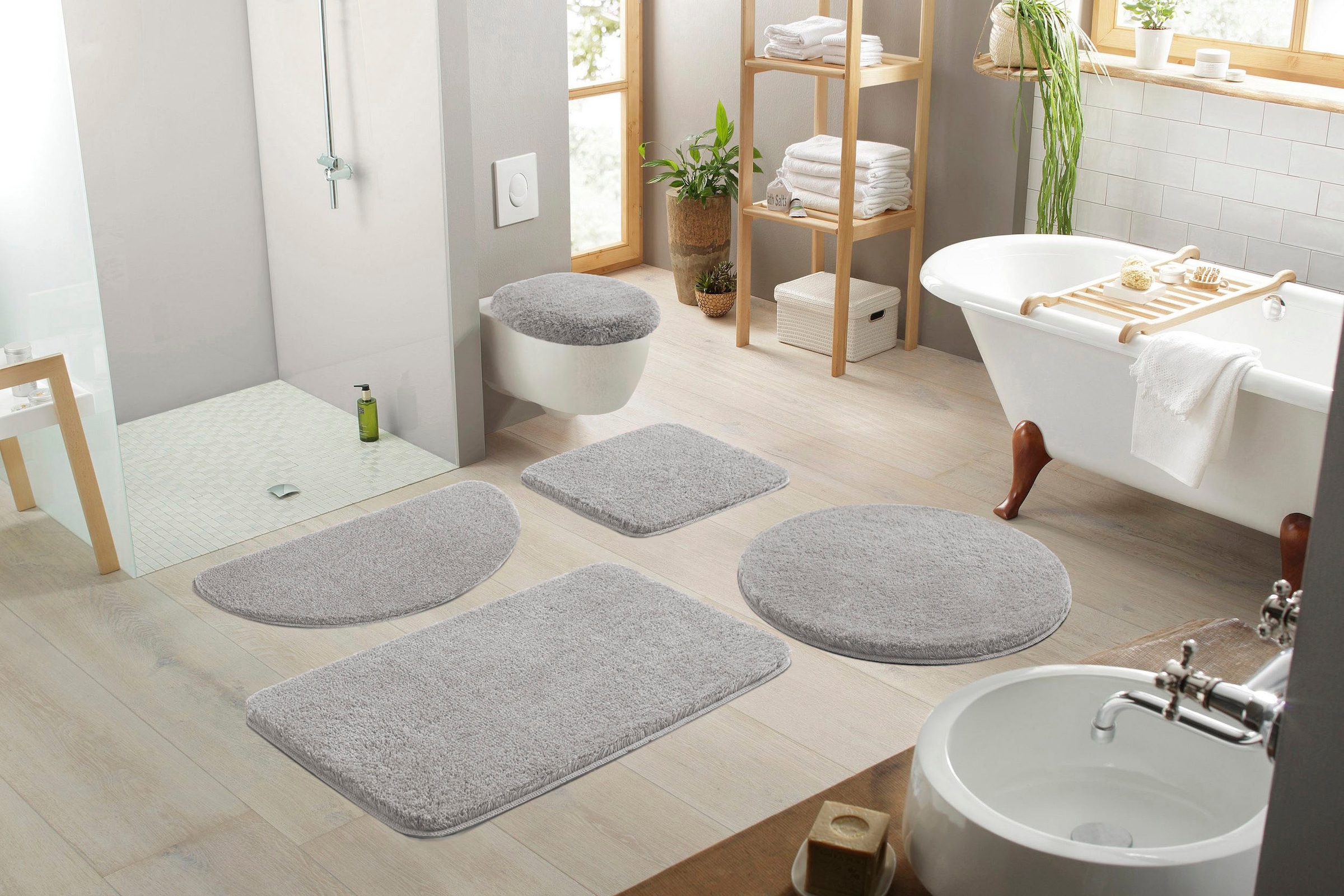 my home Badematte »Merida, Badvorleger, Badezimmer Teppich«, rutschhemmend beschichtet, fussbodenheizungsgeeignet-schnell trocknend-strapazierfähig, Badteppich, Uni Farben, rechteckig, rund & als 2-tlg. Set erhältlich