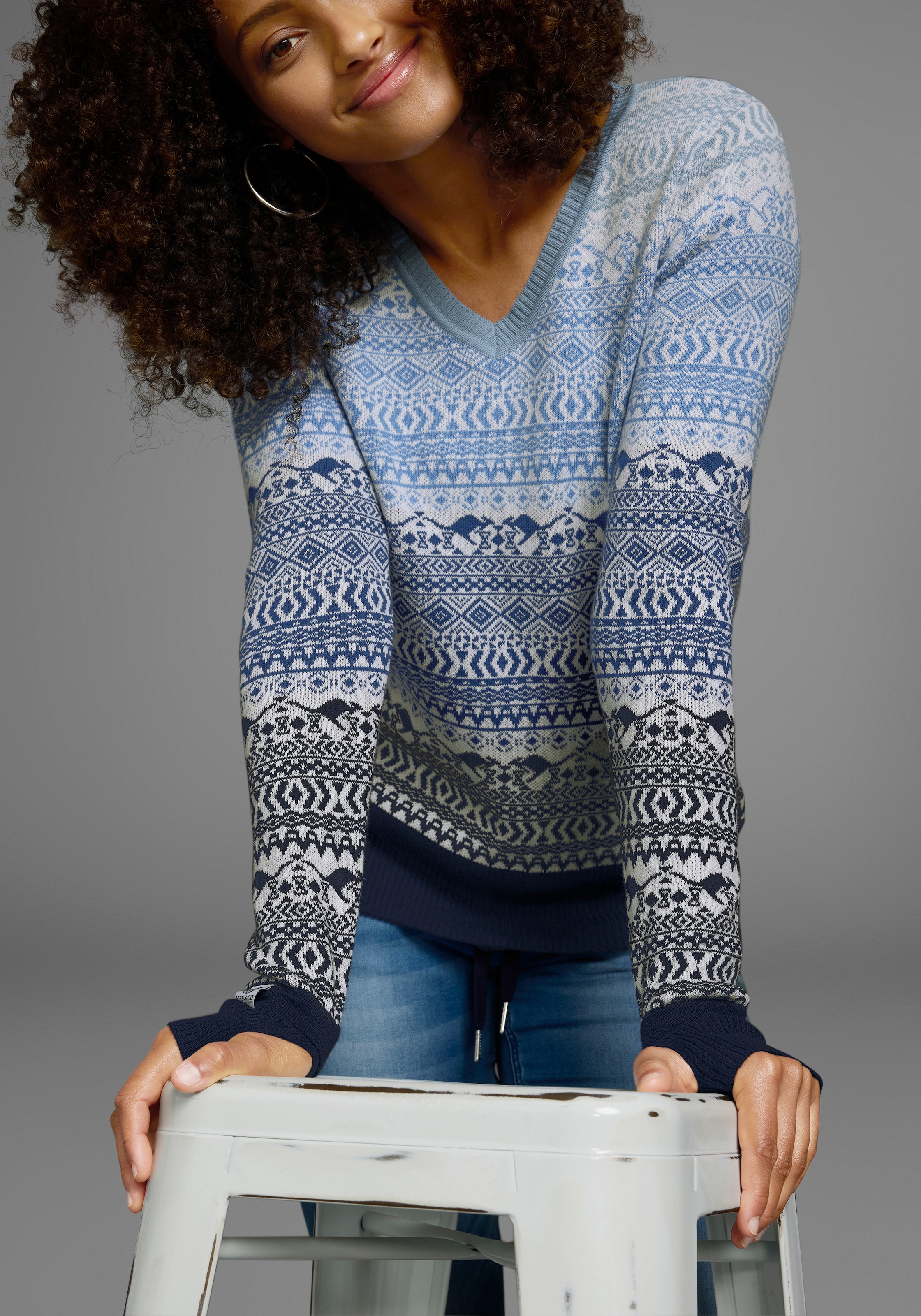 KangaROOS Jacquardpullover, im Norweger-Muster mit kleinen Kängurus