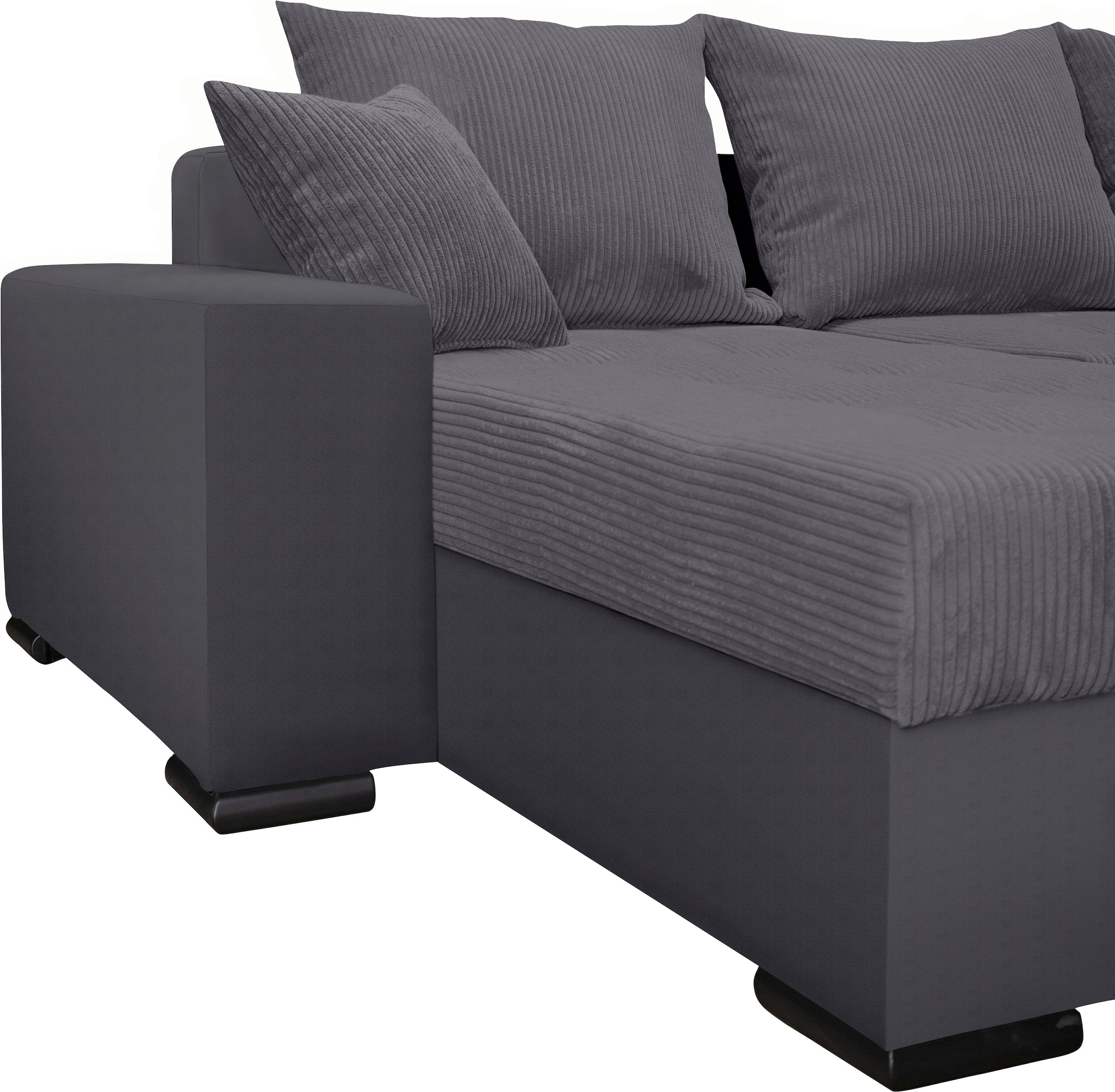 COLLECTION AB Wohnlandschaft »XL-Josy U-Form, Breite 313 cm, Cord-/Mix«, inkl. Bettfunktion, Bettkasten, mit 4 gleich grossen Rückenkissen