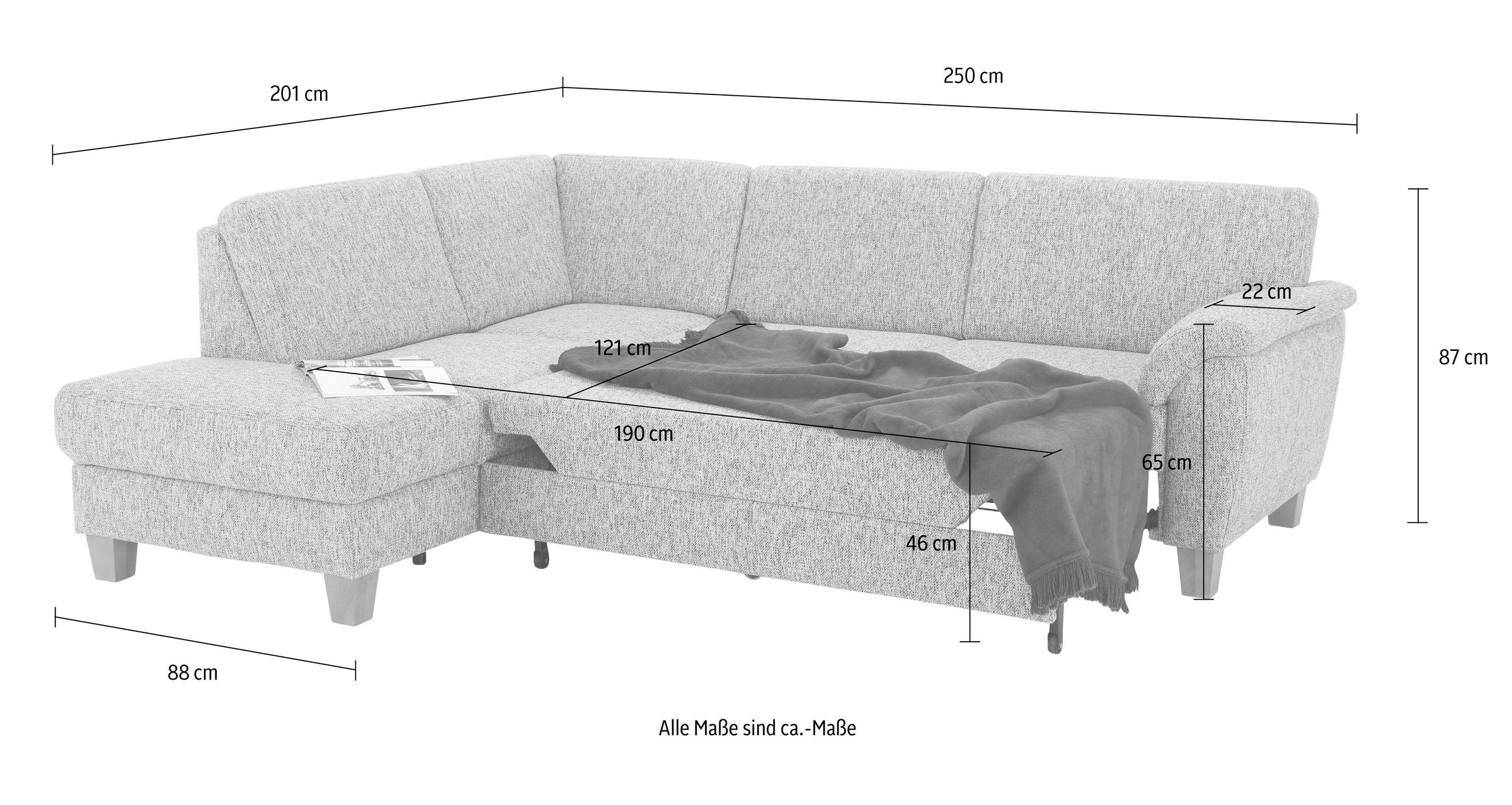 Home affaire Ecksofa »Alta L-Form«, mit Federkern und Kontrastnaht, Füsse Buche eichefarben