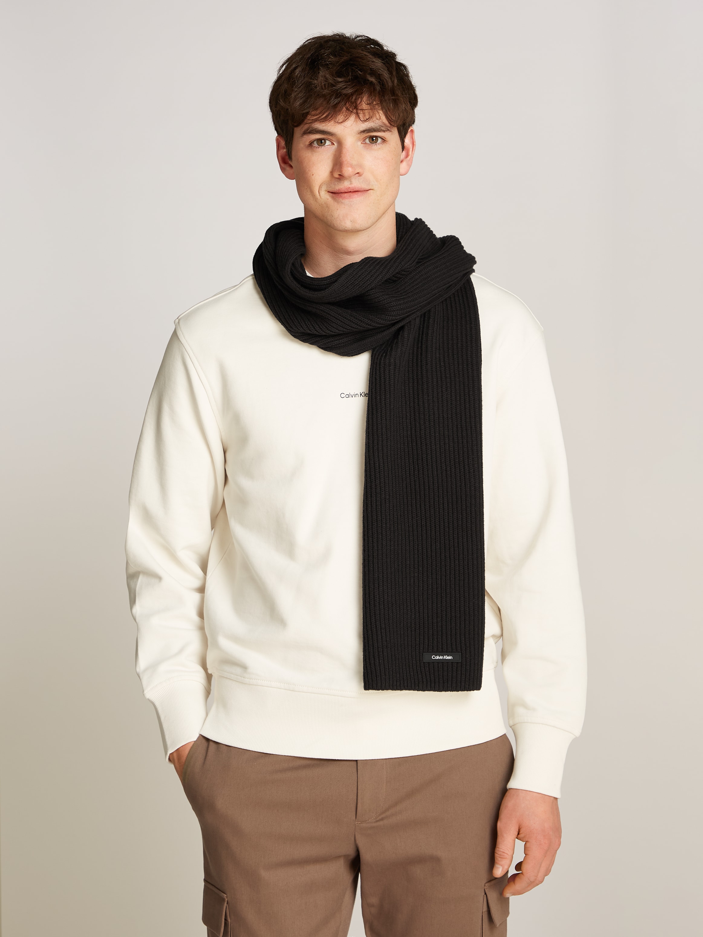 Calvin Klein Schal »CLASSIC COTTON RIB SCARF«, mit Logopatch