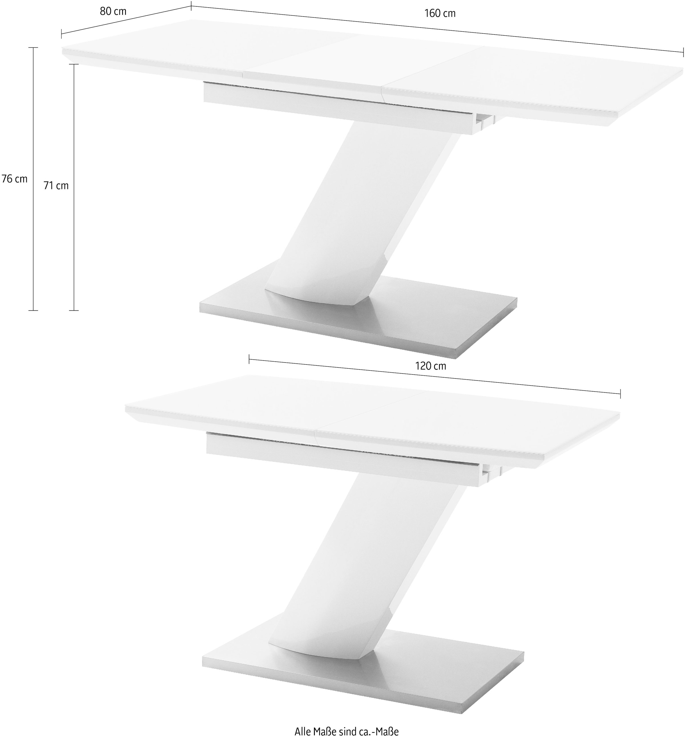 MCA furniture Esstisch »Galina«, Bootsform in weiss mit Synchronauszug vormontiert, Sicherheitsglas