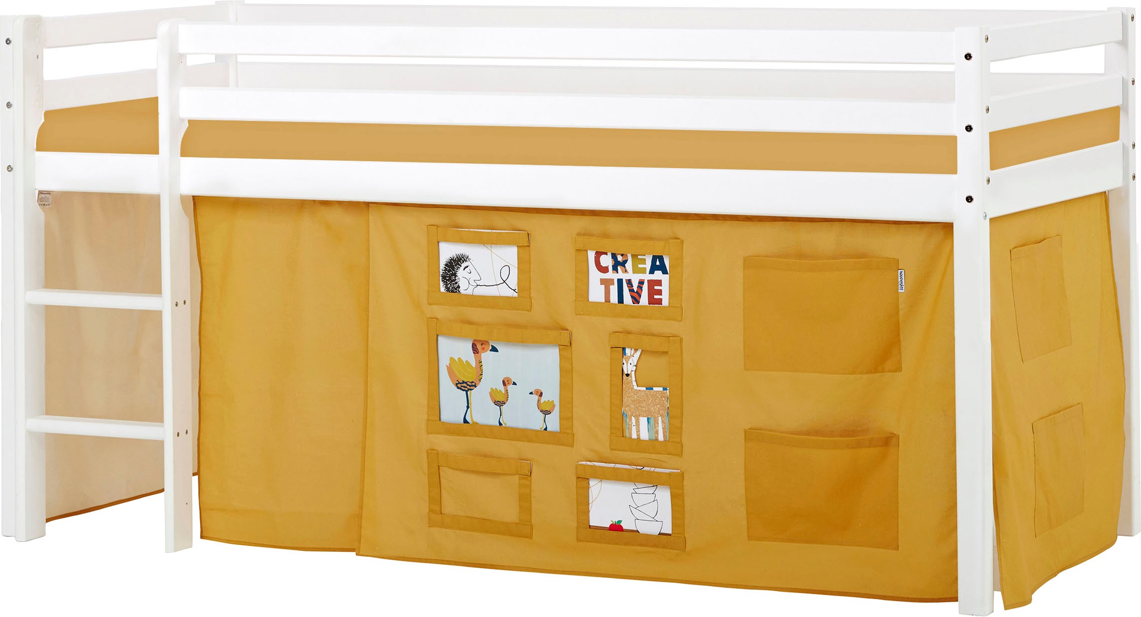 Hoppekids Hochbett »ECO Dream, Kinderbett, Spielbett, Halbhohes Bett aus Massivholz« inkl. Vorhang-Set Creator, Bettgrösse & Matratze wählbar
