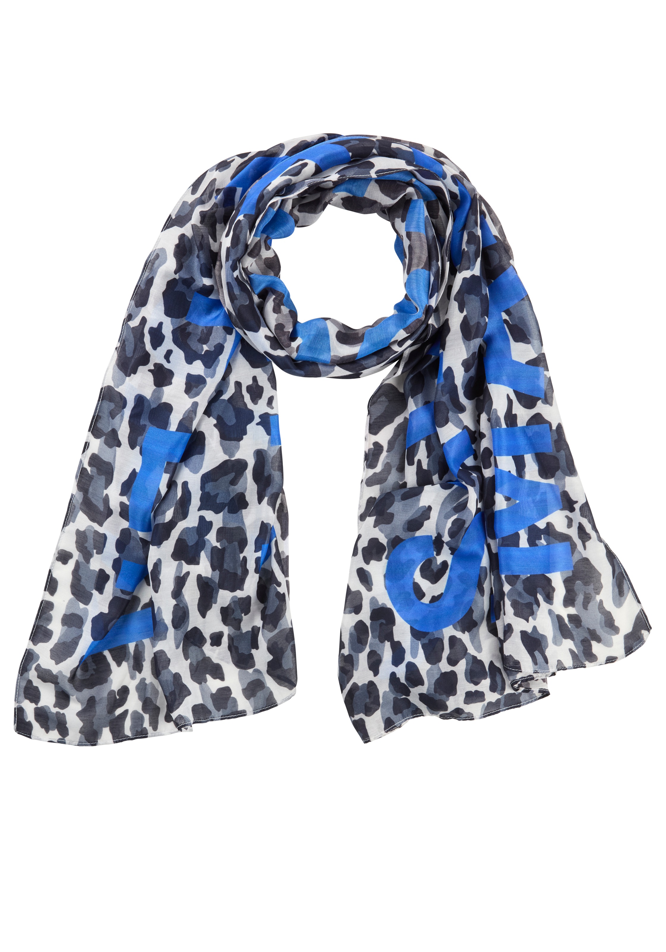 Laura Scott Modetuch, in Schalform mit trendigem Leo-Allover- & leuchtendem Schriftzug - NEW