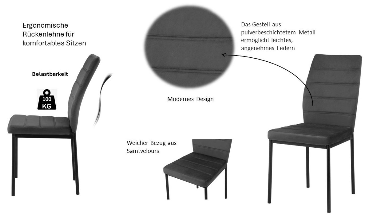 INOSIGN Esszimmerstuhl »Cresswelle, TOPSELLER!«, (Set), 4 St., Samtvelours, Polsterstuhl mit weichem Samtveloursbezug, Metallgestell