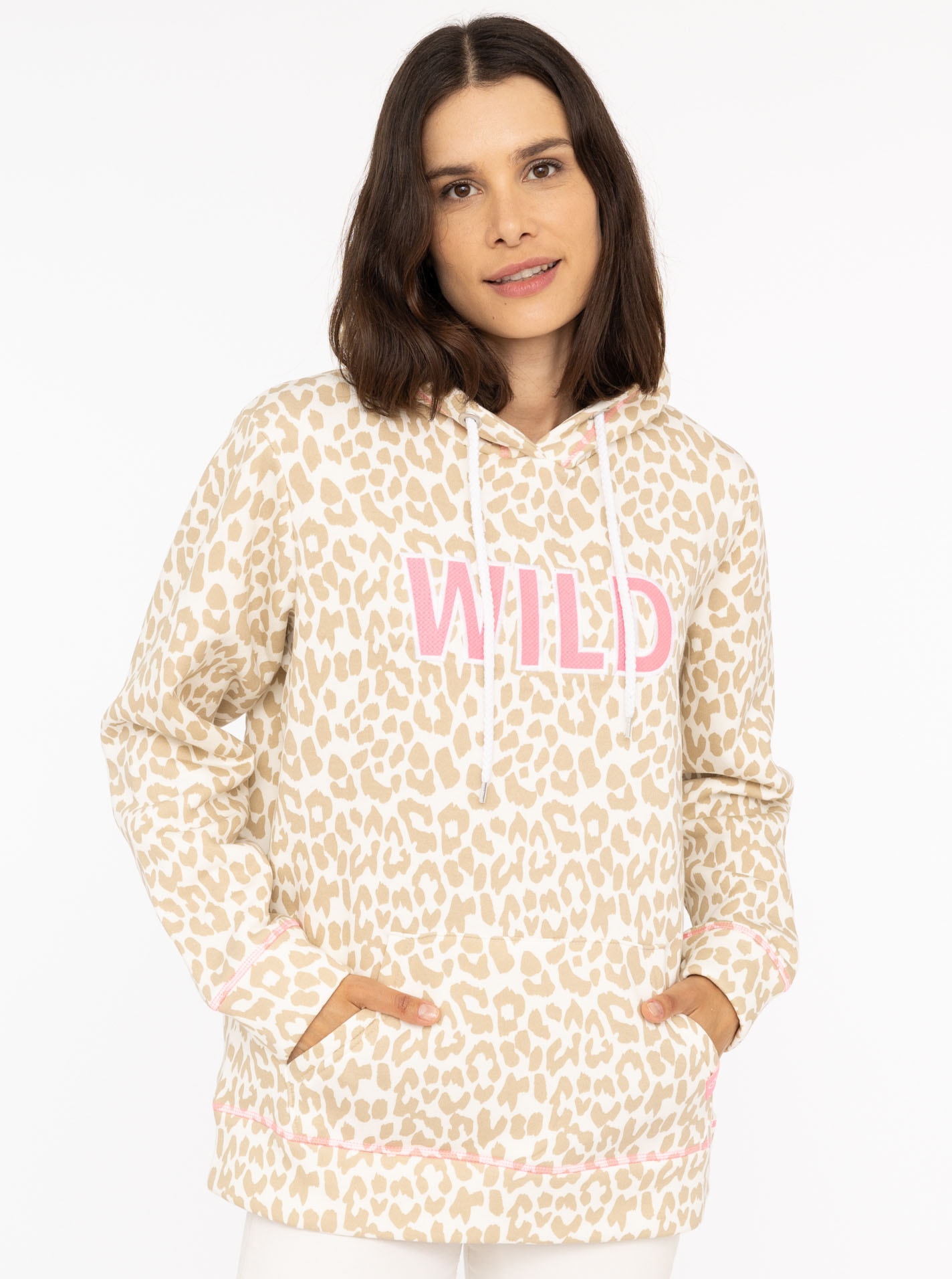 Zwillingsherz Hoodie »"Leo Pastell"«, Leomuster und WILD Applikation, Kapuze, Tasche, Baumwollmischung