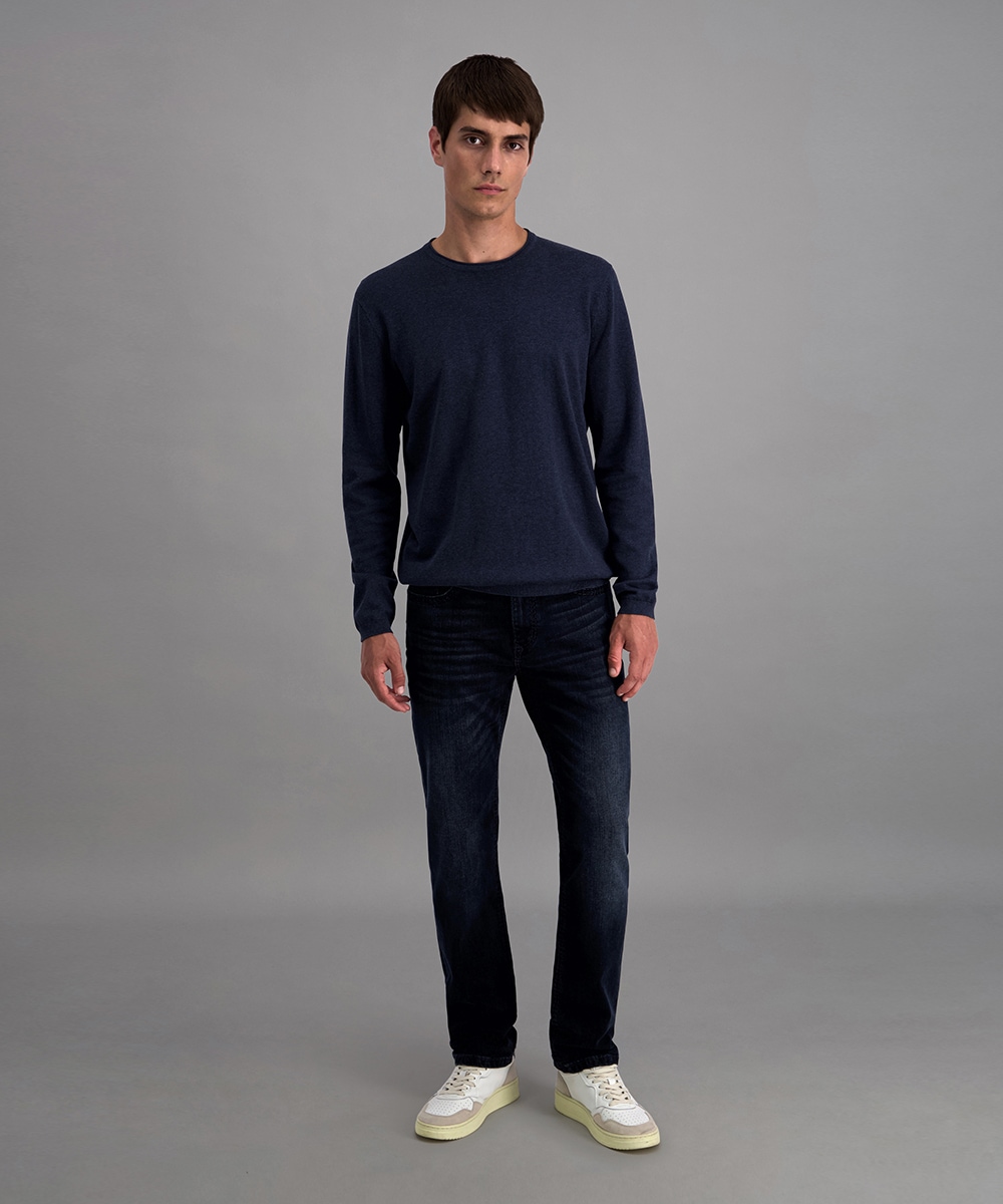 Pioneer Authentic Jeans Rundhalspullover, Ausschnitt mit Rollkante, Aussennähte