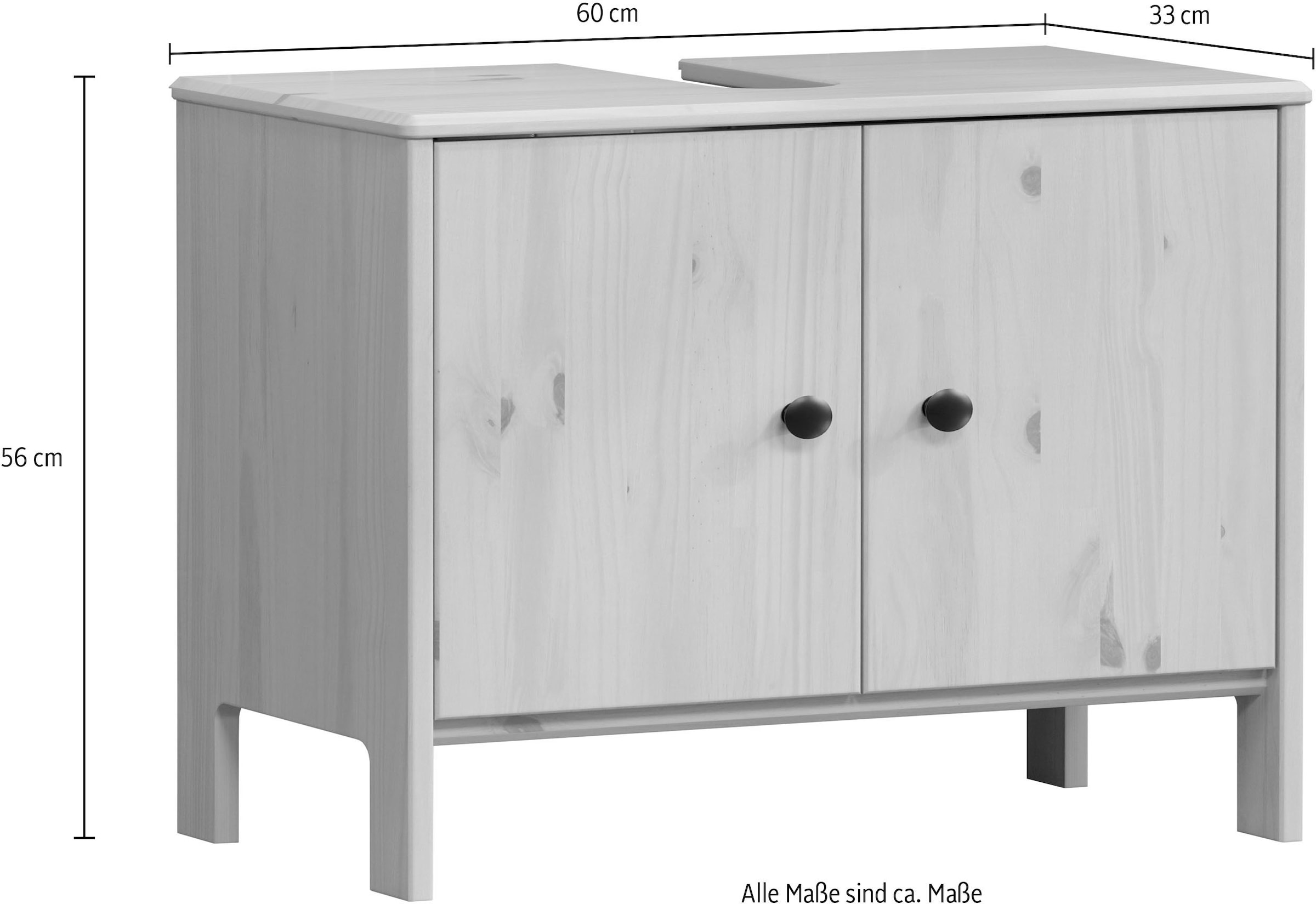 welltime Waschbeckenunterschrank »Kall«, (1 St.), Waschtisch aus Kiefer-Massivholz in Weiss oder Braun (honigfarben)