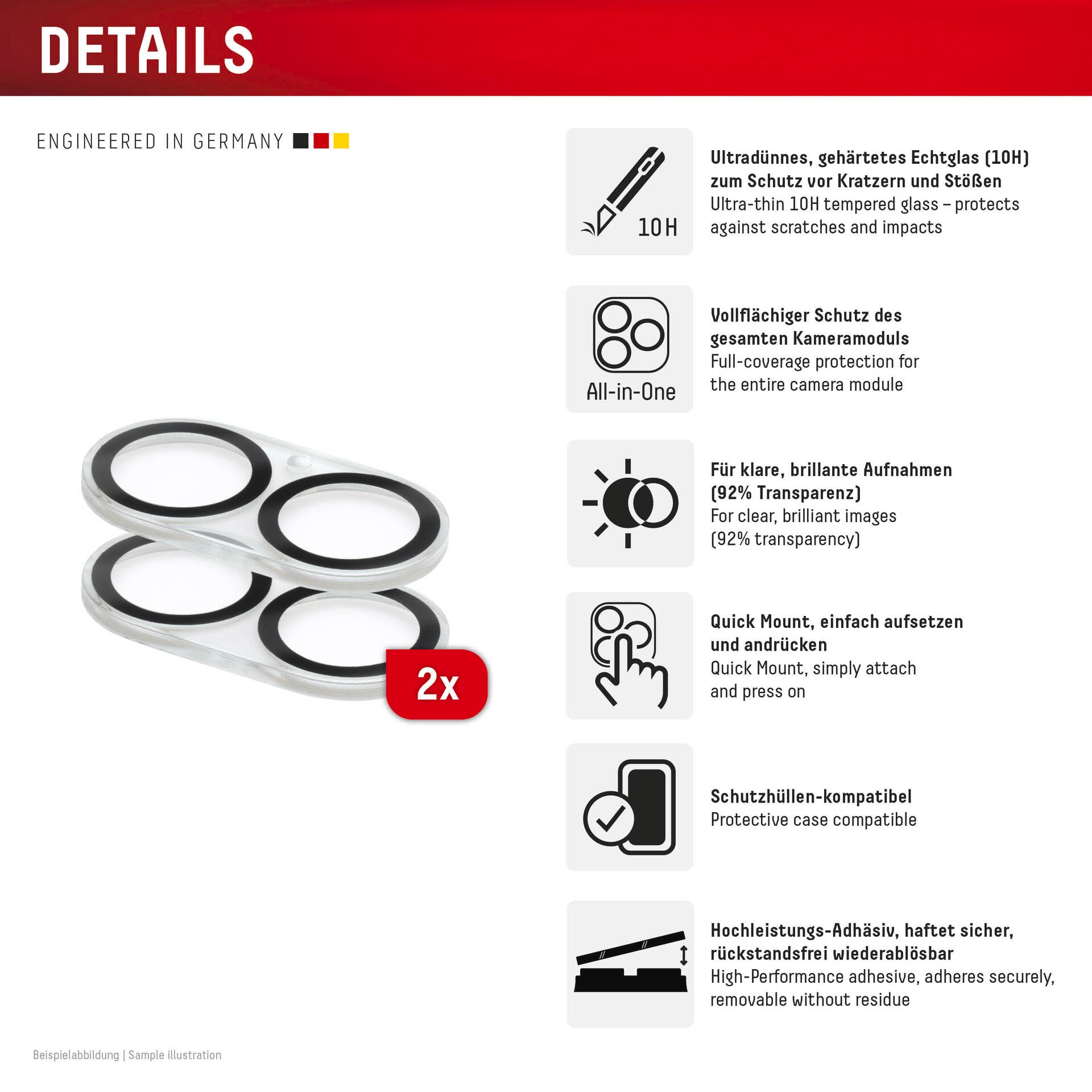 Displex Kameraschutzglas »Camera Lens Glass All-In-One Protector Full Cover«, für Apple iPhone 16-Apple iPhone 16 Plus, (Packung, 2x All-In-One Glas), Objektivschutz, Kameraschutz, kratz- & stossfest