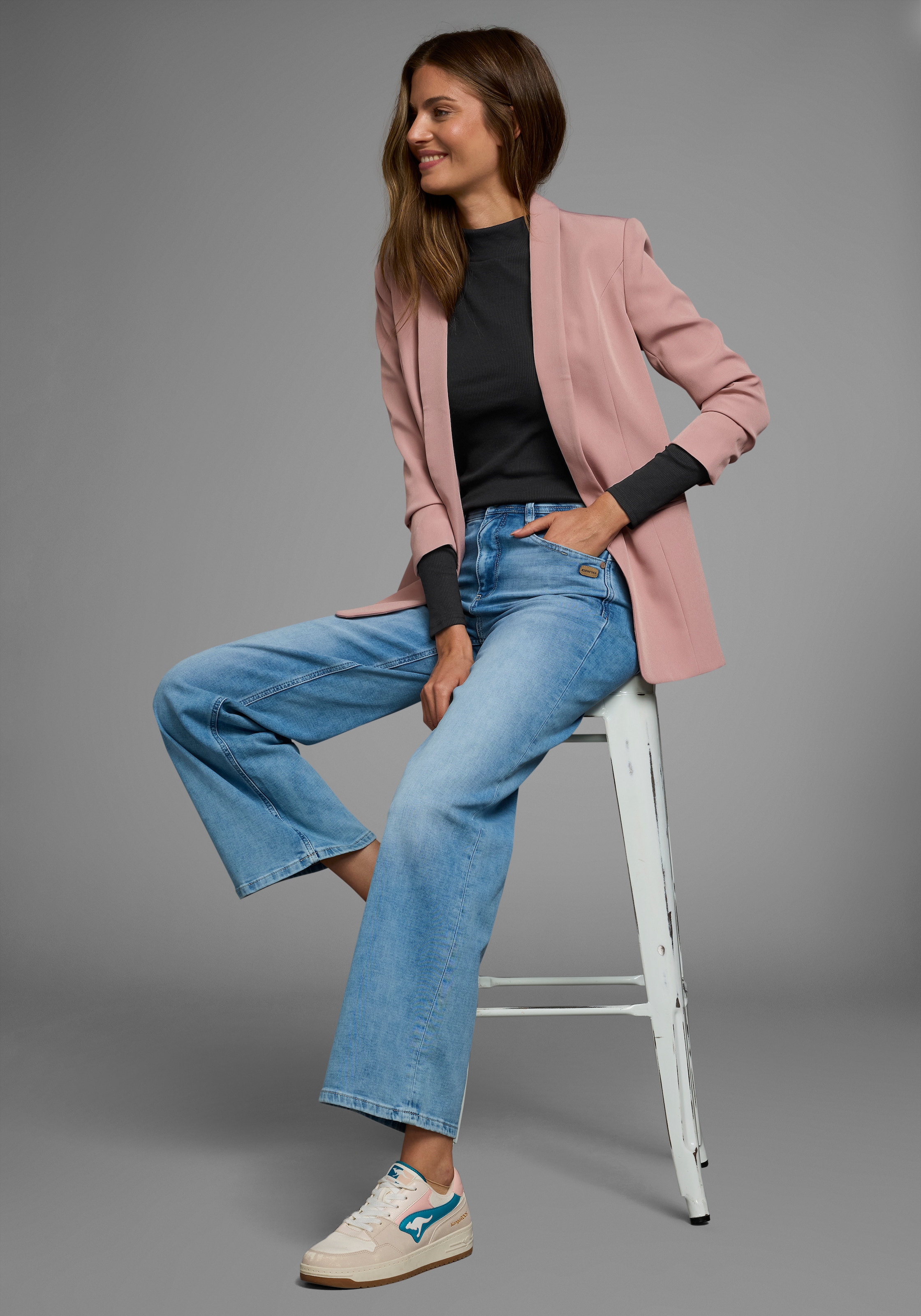 AJC Langarmshirt, langärmelig, Basic-Stil, Stehkragen, ideal für Büro und Freizeit