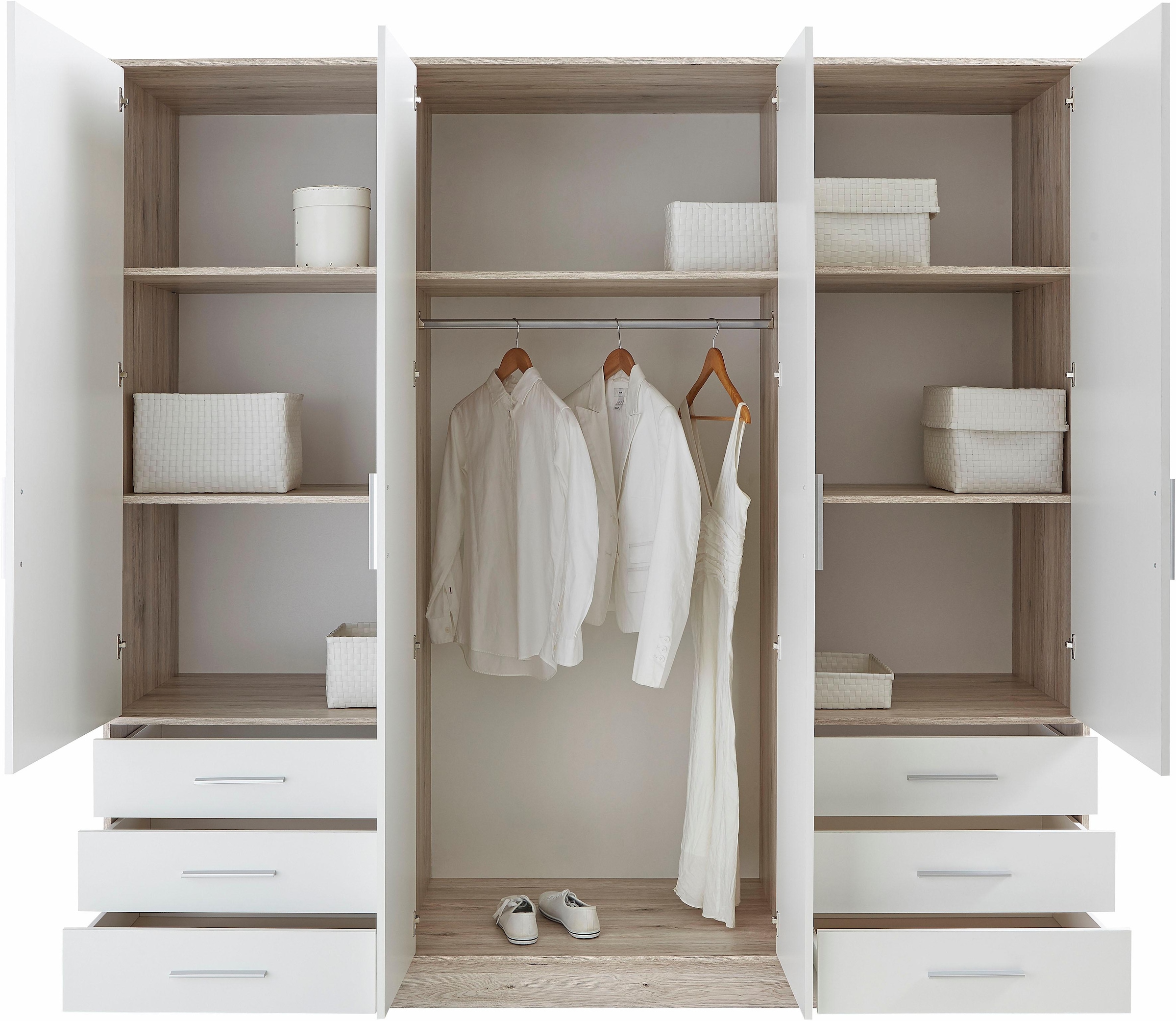 FORTE Kleiderschrank »Jupiter, Made in Europe, mit Schubladen«, (Masse (T/H): 60/200 cm), Stauraum, 2 Breiten, 4 Farben, Schubladen, variable Einlegeböden