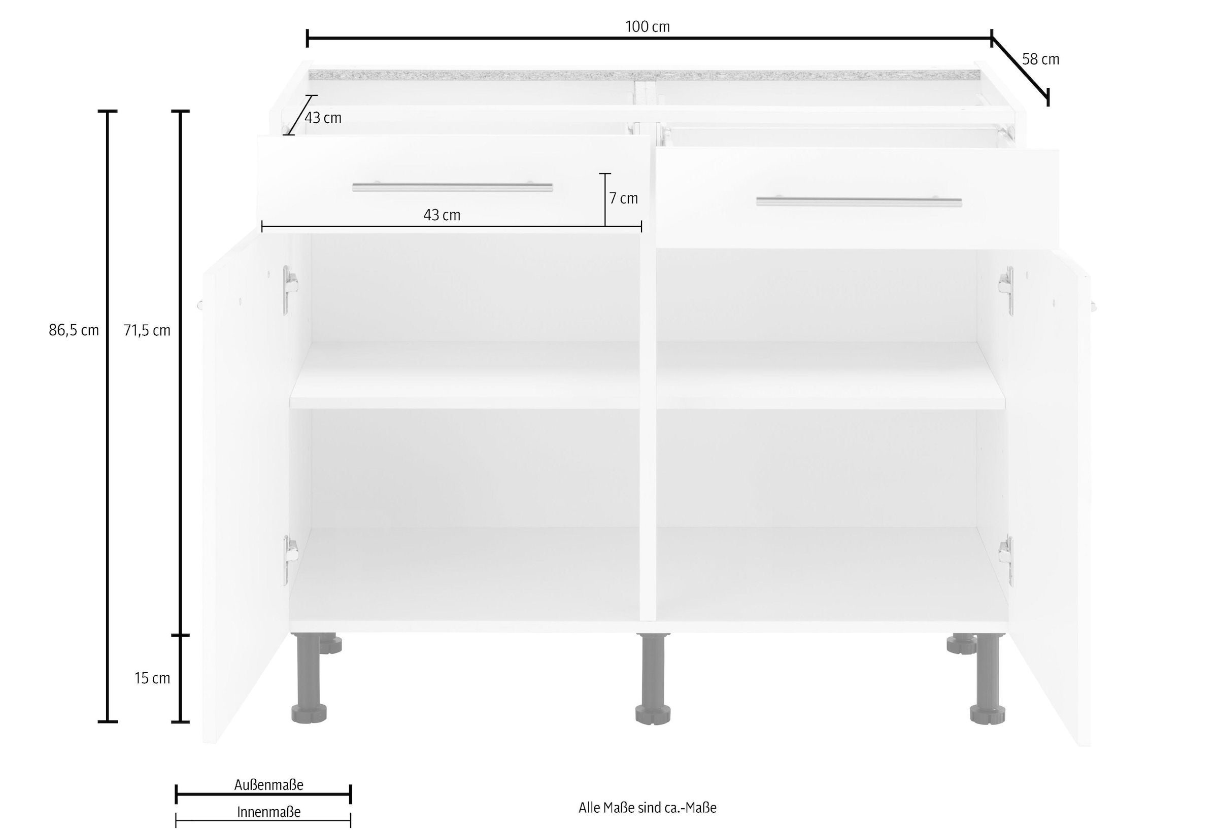 wiho Küchen Unterschrank »Ela«, Breite 100 cm, höhenverstellbare Füsse  online shoppen | Jelmoli-Versand