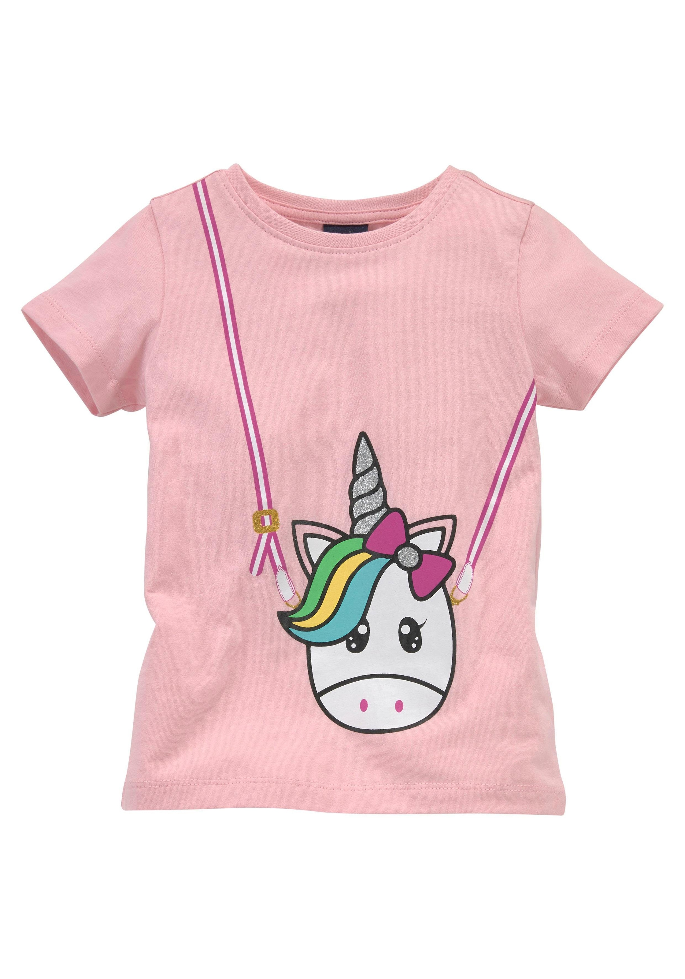 KIDSWORLD T-Shirt »für kleine Mädchen«, Kurzarm, basic geschnittene Passform, mit Glitzerdetails und Print