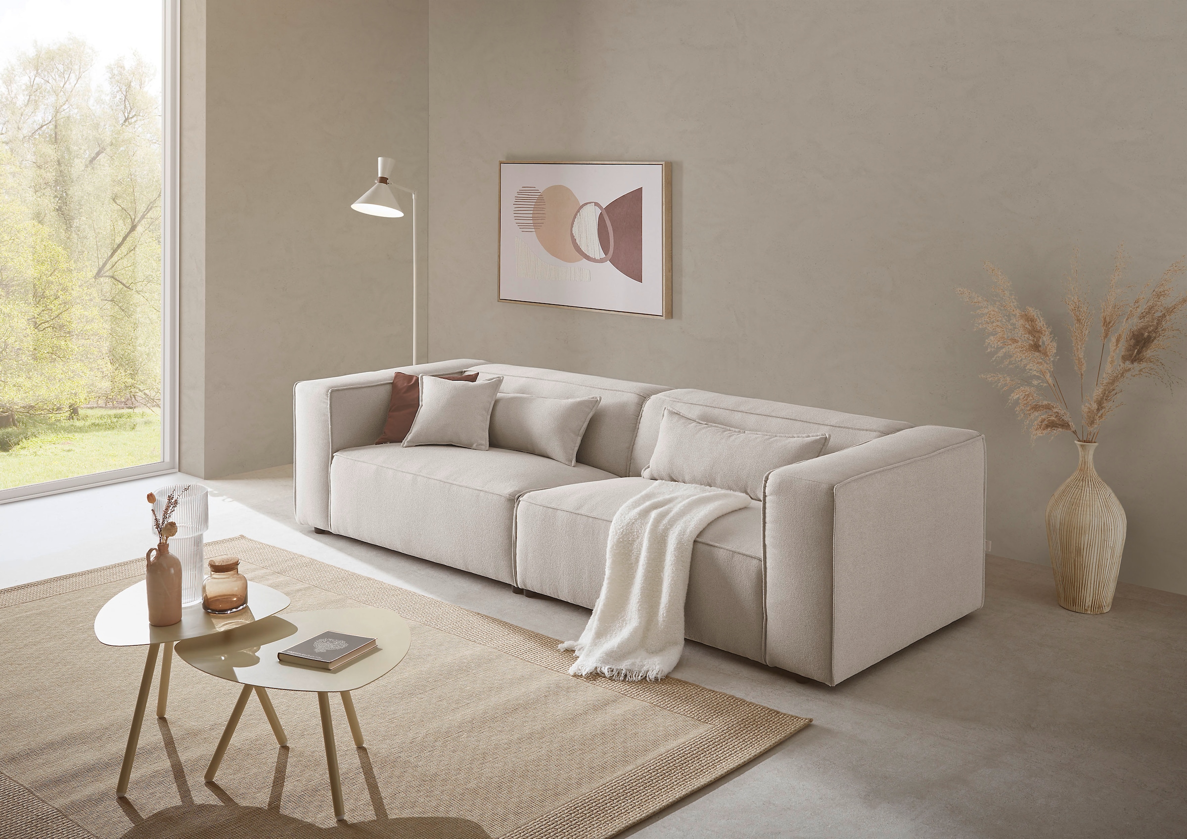 LeGer Home by Lena Gercke 3-Sitzer »PIARA, Couch mit Kedernaht, Sofa in Cord oder Leinenoptik«, schwarze Füsse, bequemer Sitzkomfort