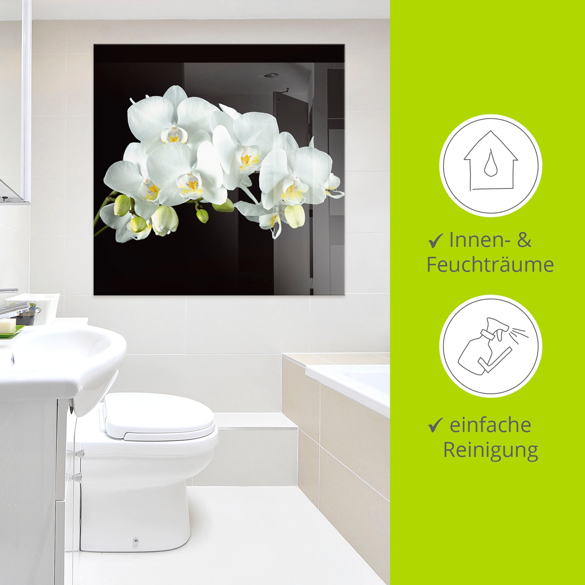 Artland Glasbild »Weisse Orchidee auf schwarzem Hintergrund«, Blumen, (1 St.), in verschiedenen Grössen