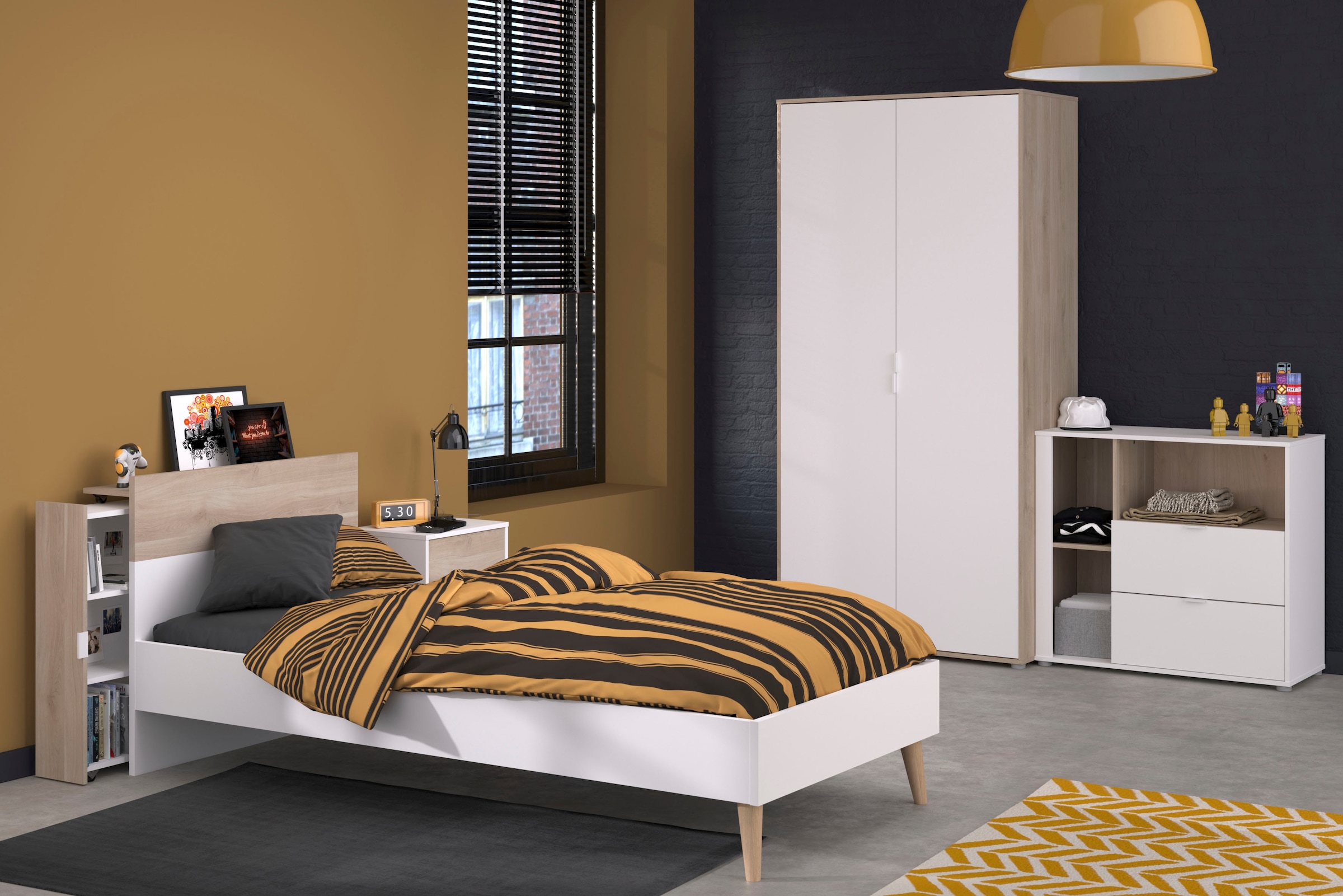 Parisot Jugendzimmer-Set »Aalborg 2«, (Set, 4 tlg.), ausziehbares Regal am Bett, viel Stauraum, tolle Optik