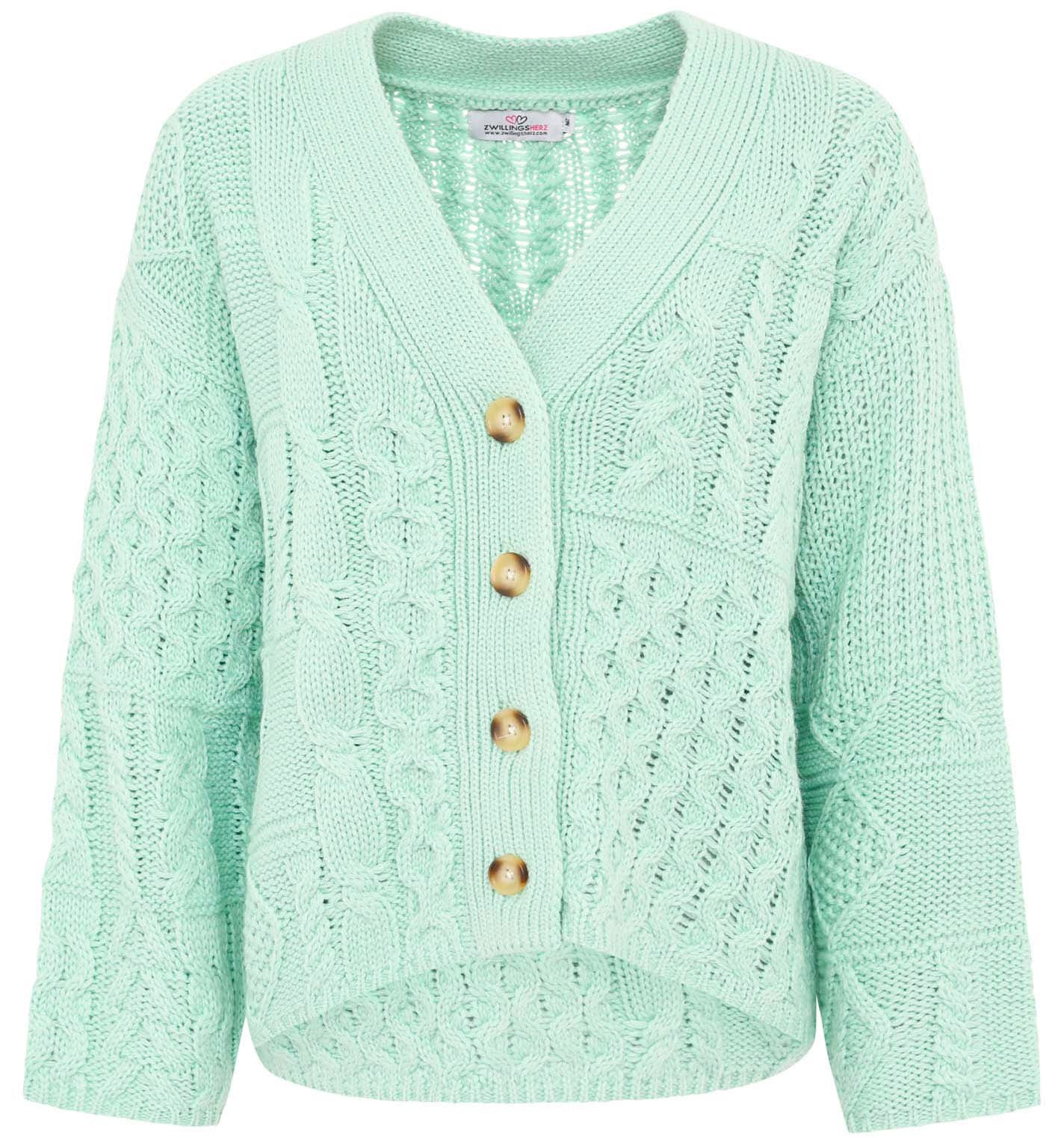 Zwillingsherz Cardigan »"Zopfstrick"«, "Zopfstrick" mit Knopfleiste und Wollanteil