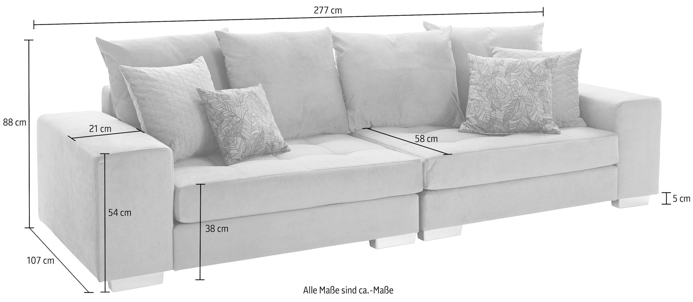 INOSIGN Big-Sofa »Vale«, mit Steppung im Sitzbereich, Federkern und Zierkissen