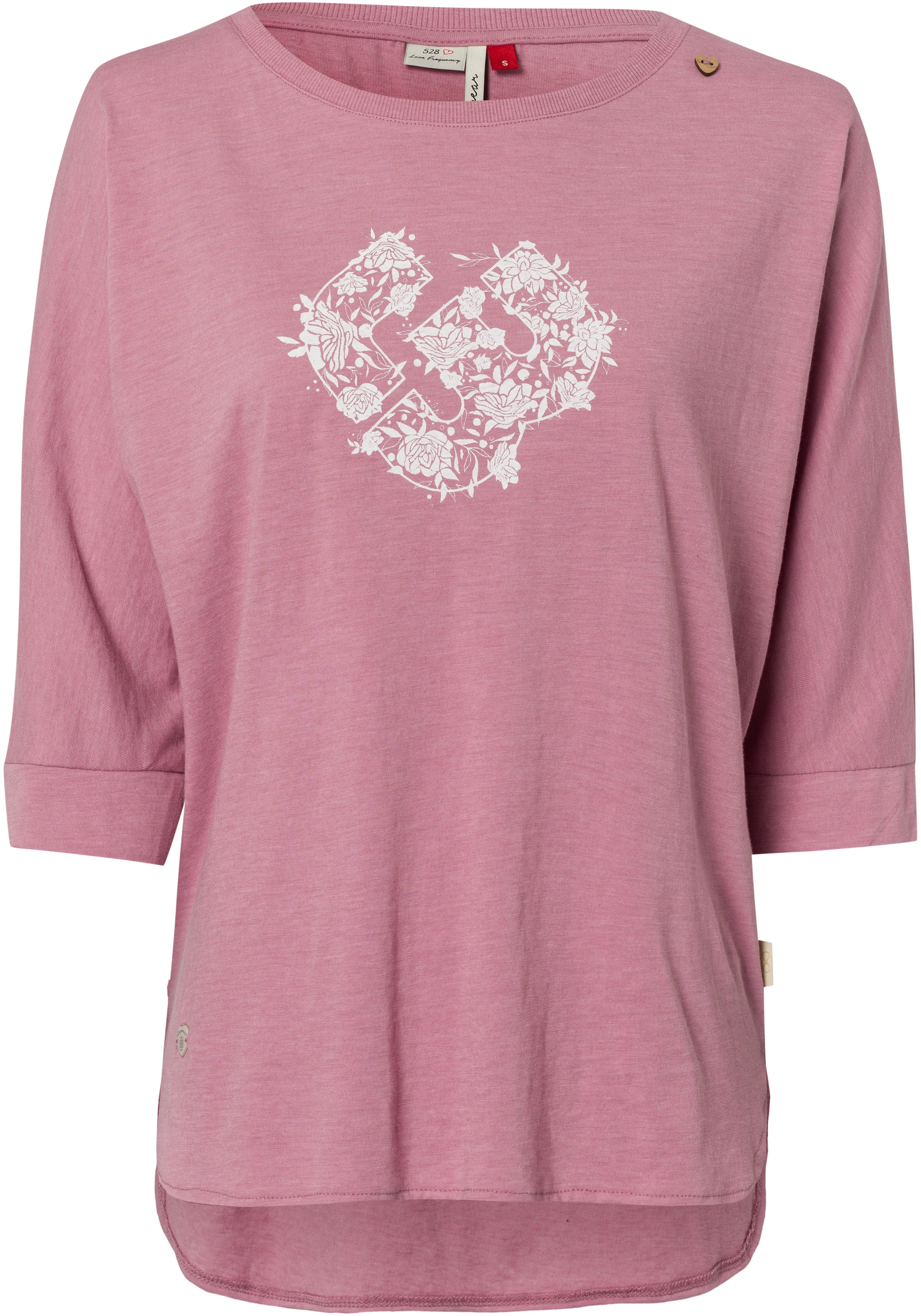 Ragwear Langarmshirt »RAG Longsleeve SHIMONA O PRINTED«, mit Frontdruck und Zierknopf, hinten länger geschnitten