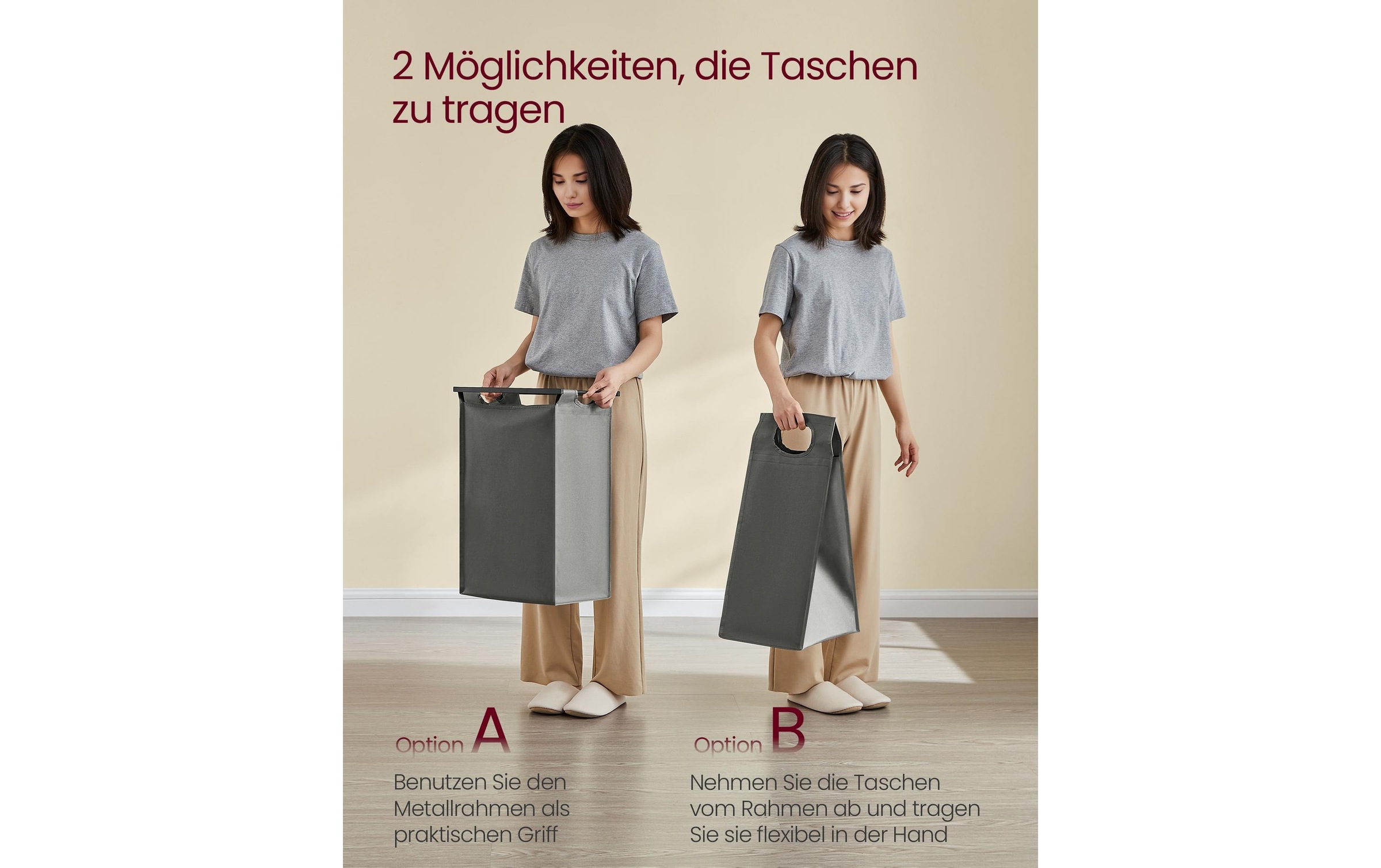 VASAGLE Wäschekorb »4 x 40 l, Grau/Schwarz«