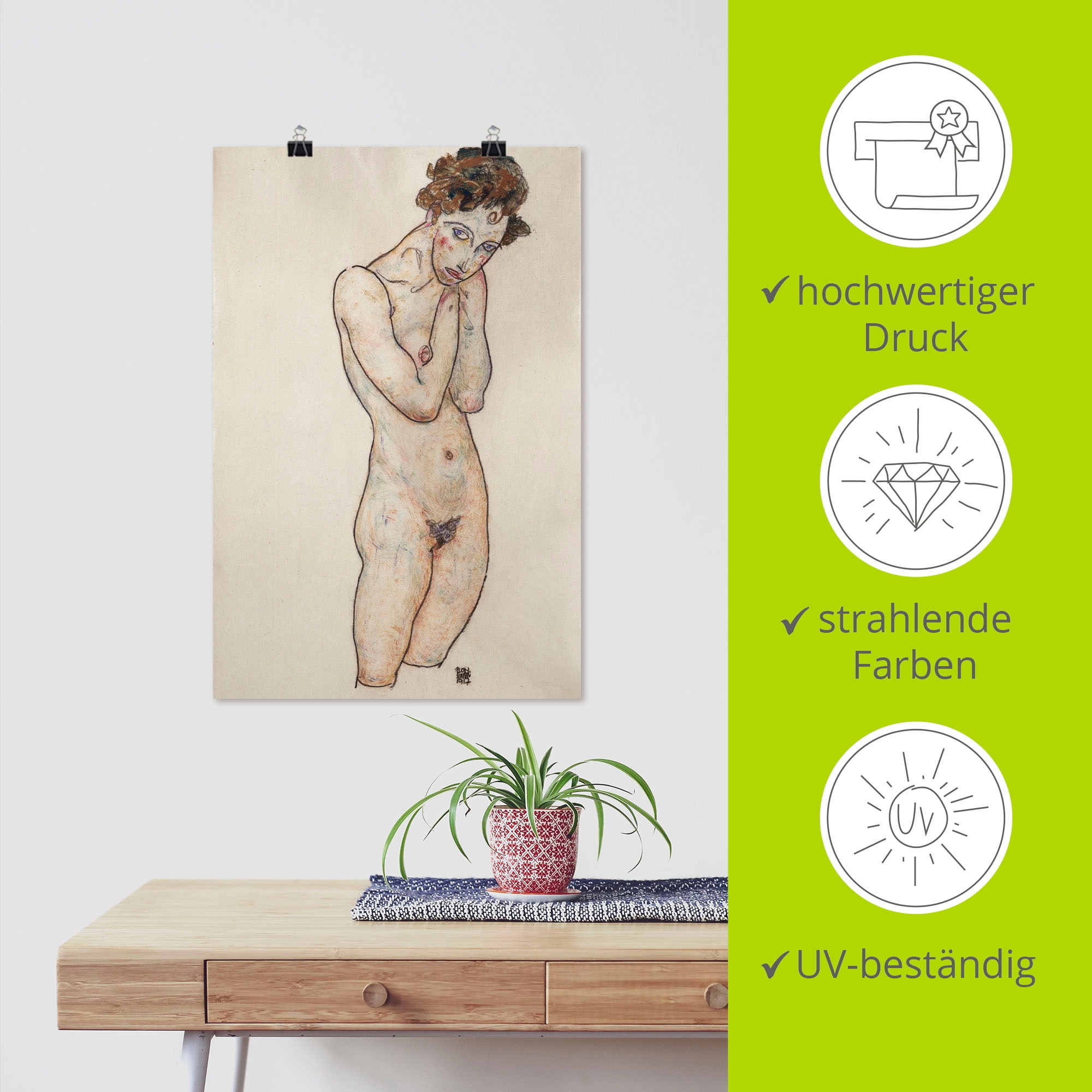 Artland Kunstdruck »Stehender weiblicher Akt. 1917.«, Frau, (1 St.), als Alubild, Leinwandbild, Wandaufkleber oder Poster in versch. Grössen