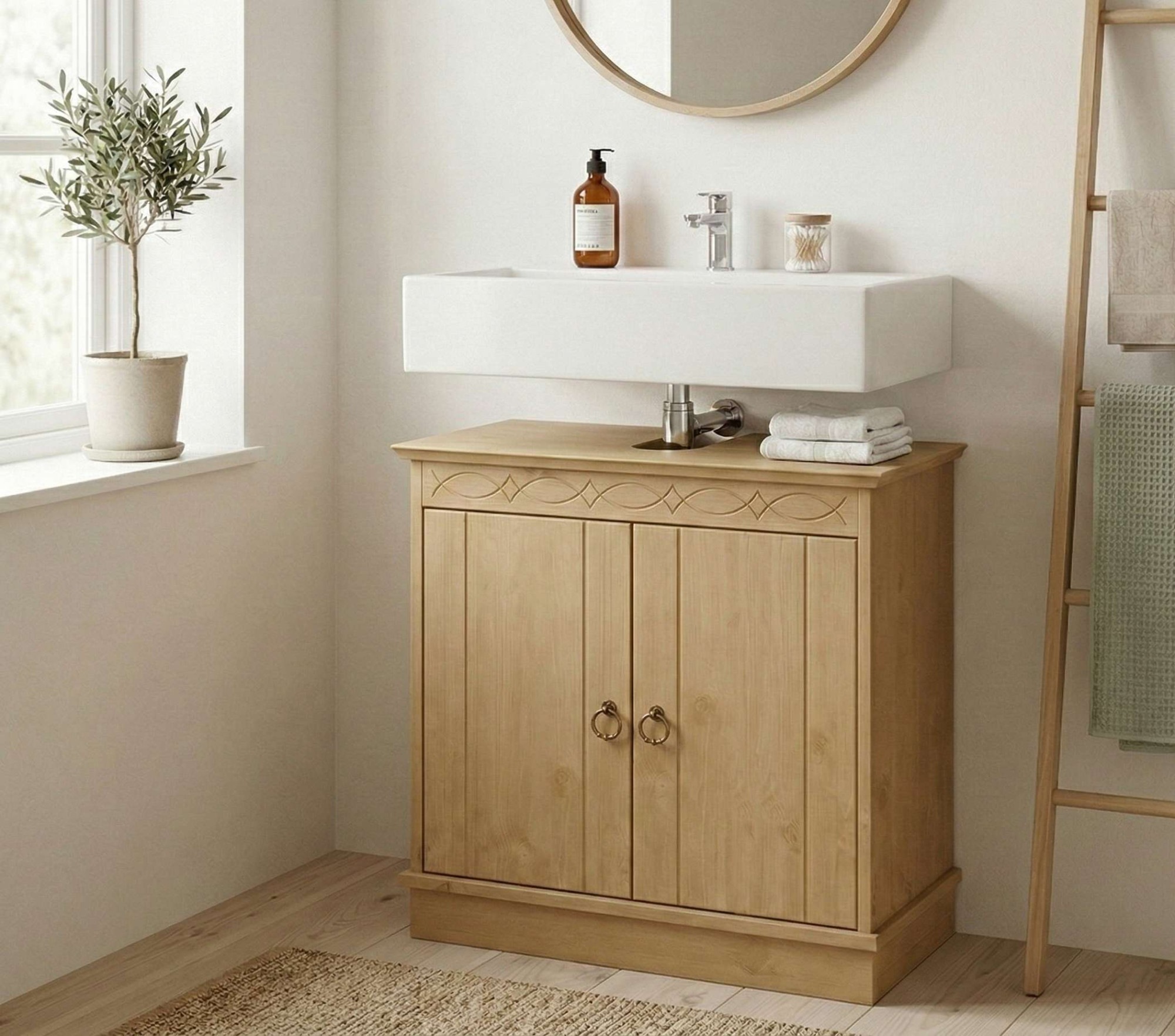 OTTO home Waschbeckenunterschrank "Indra, Badschrank, Badmöbel, Badezimmerschrank" aus massiver Kiefer, 2 Türen, FSC-zertifiziert