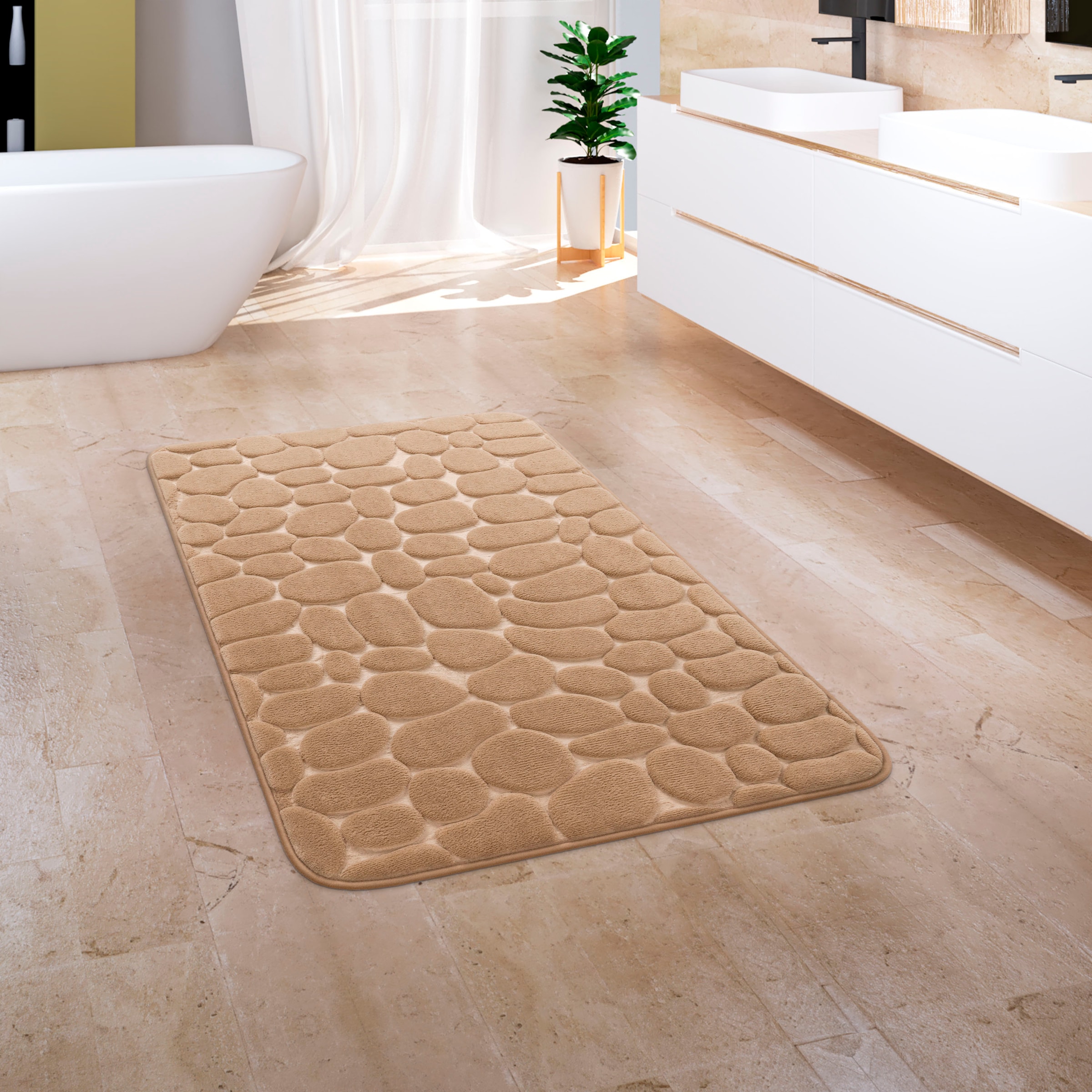 Paco Home Badematte »Corby 256«, Höhe 13 mm, fussbodenheizungsgeeignet, Badteppich, Uni Farben, Motiv Steine, Hoch-Tief Effekt