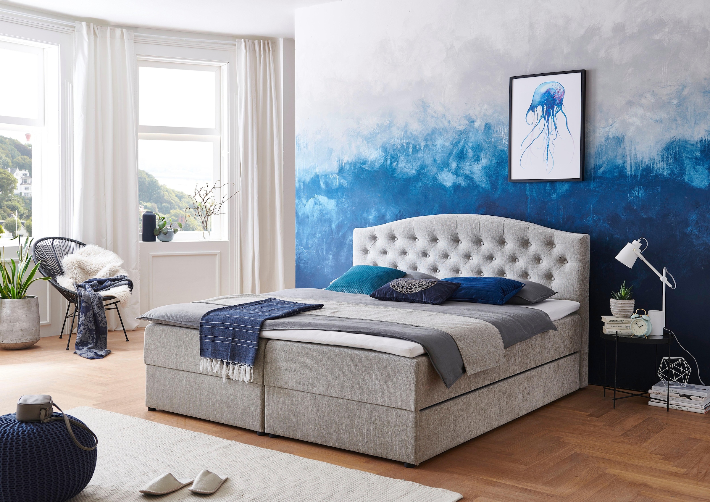 ❤ ATLANTIC home collection Boxspringbett Jelmoli-Online Gästebett »Lotte«, mit Topper, Shop im Bettkasten ordern und