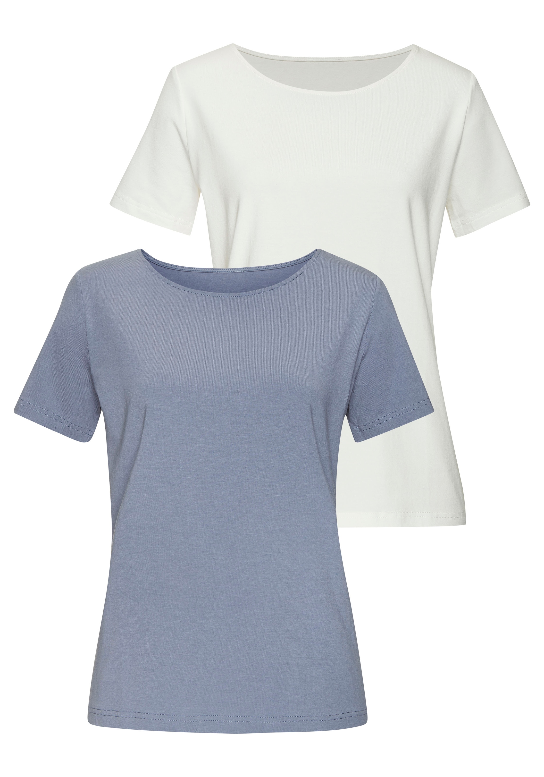LASCANA T-Shirt »mit Rundhals-Ausschnitt« 2er-Pack, aus elastischer Baumwoll-Modal-Qualität