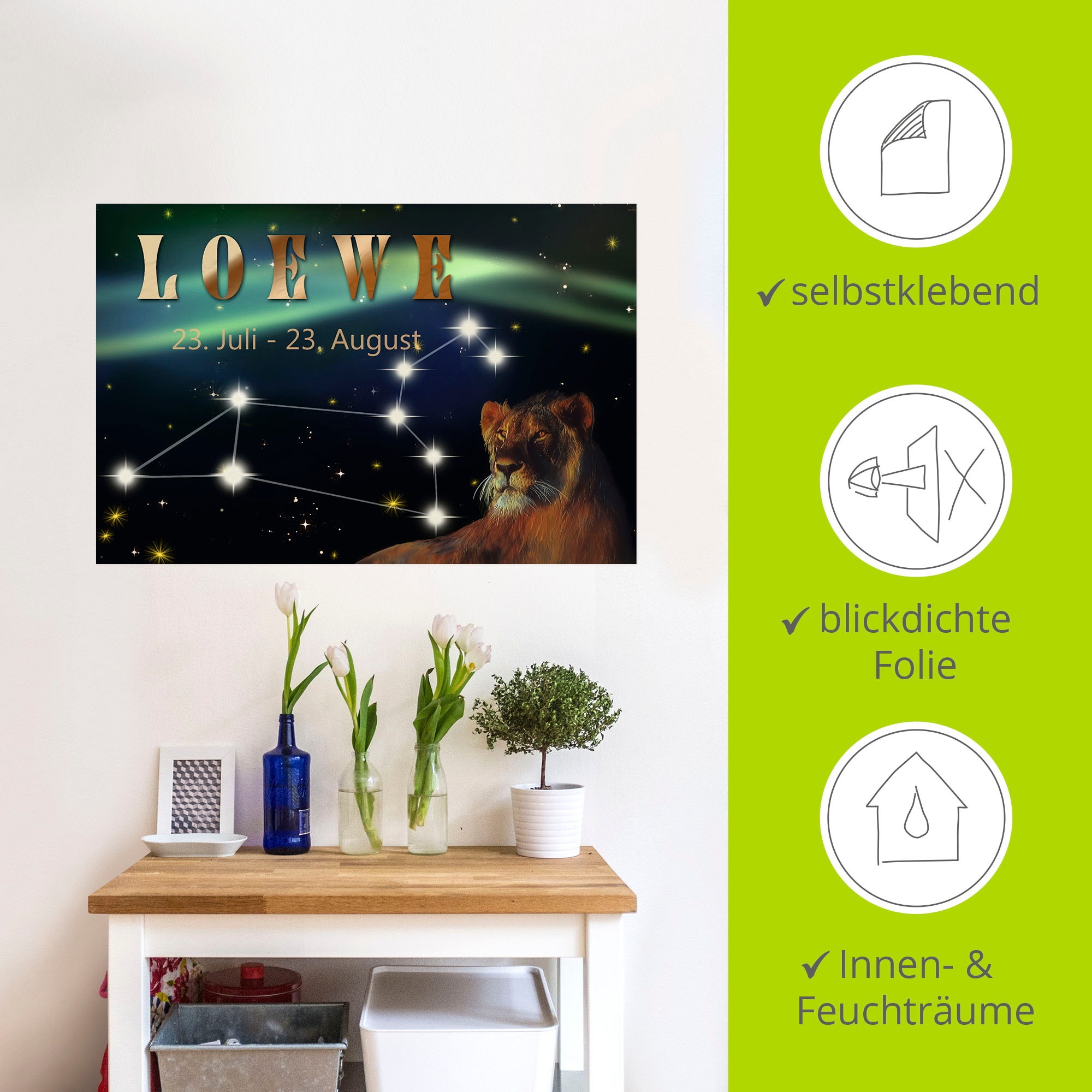 Artland Wandbild »Sternzeichen - Löwe«, Bilder von Sternzeichen, (1 St.), als Leinwandbild, Poster, Wandaufkleber in verschied. Grössen