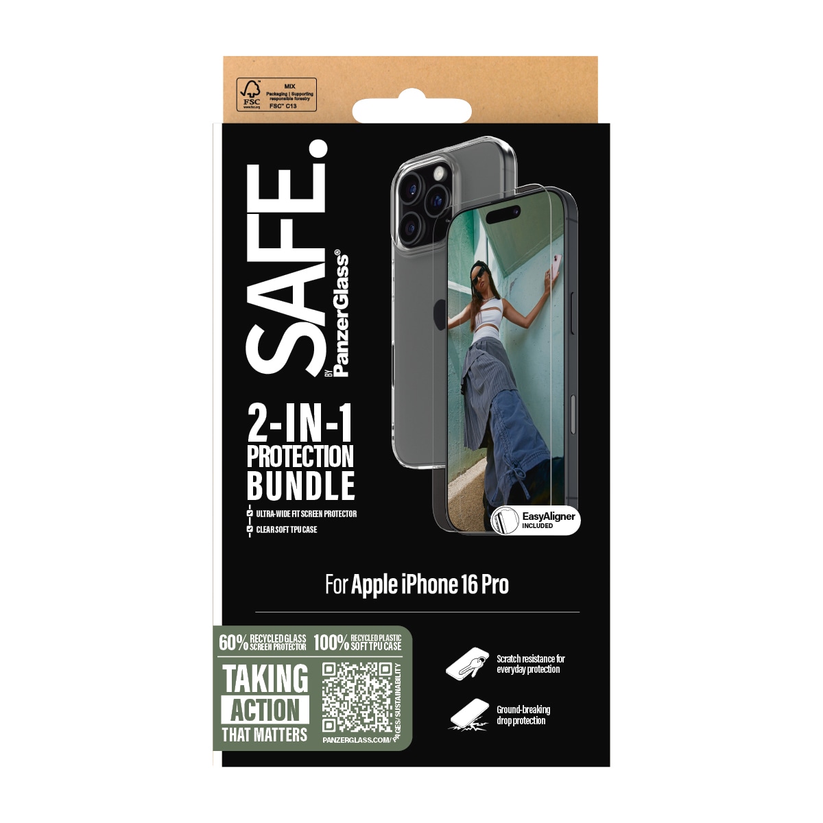 SAFE by PanzerGlass Displayschutzglas »2-in-1 Protection Bundle, Glass, Lens Protector«, für Apple iPhone 16 Pro, Displayschutzfolie, Schutzfolie, Bildschirmschutz, kratz- & stossfest