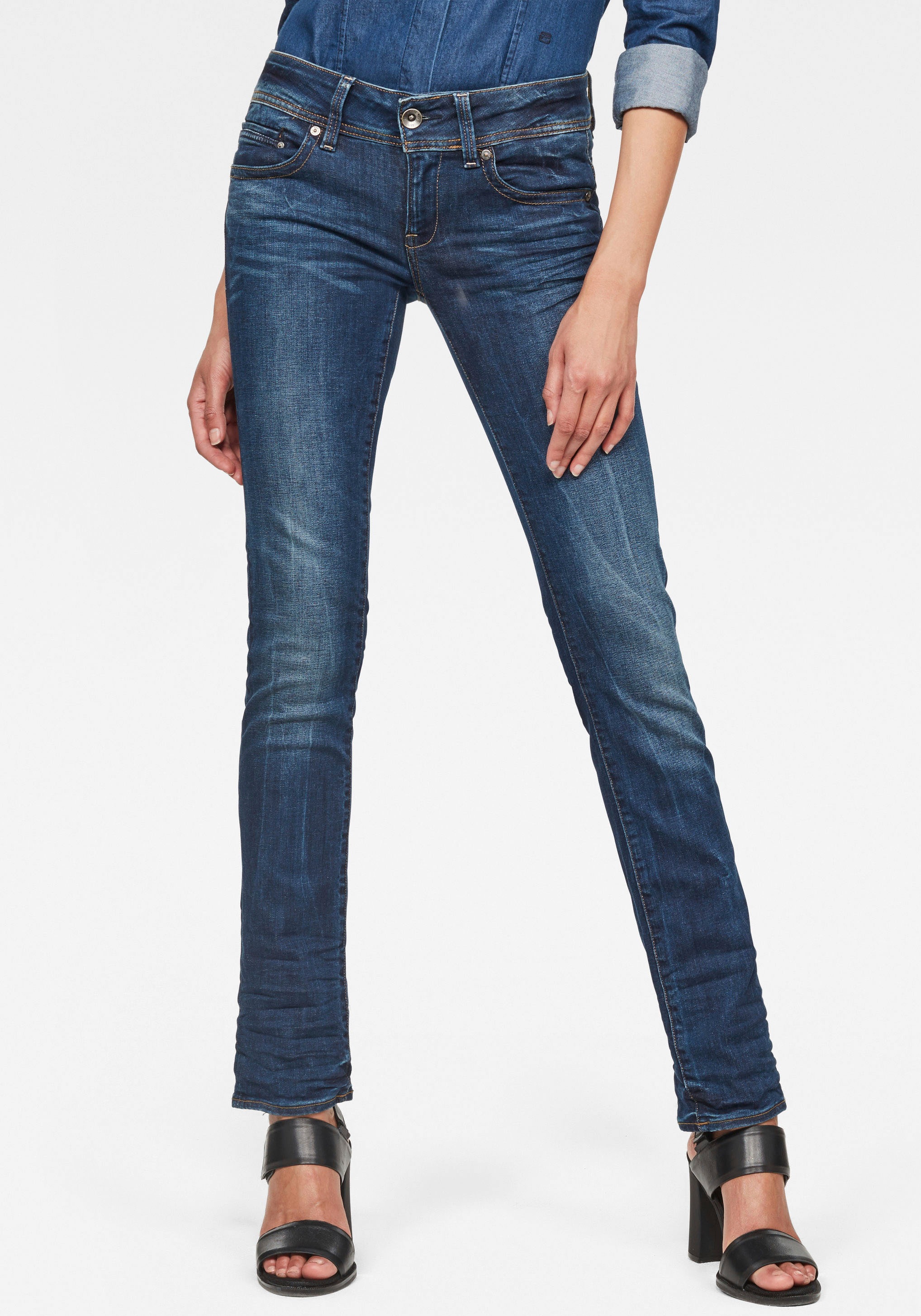 G-Star RAW Straight-Jeans »Midge Saddle Straight«, 5-Pocket-Design mit markanten Steppnähten