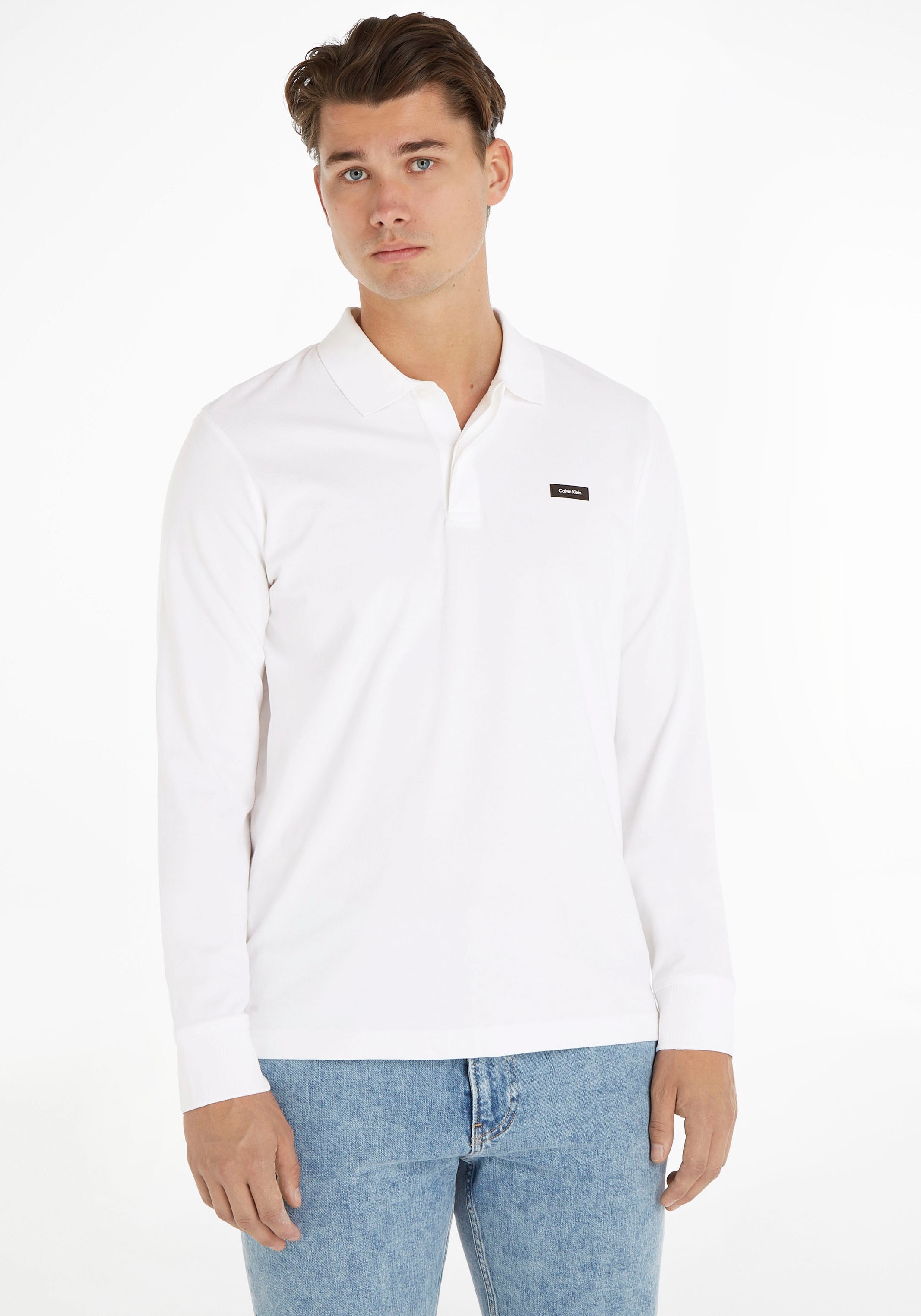 Calvin Klein Poloshirt »STRETCH PIQUE LS POLO«, mit knopflosem Polokragen