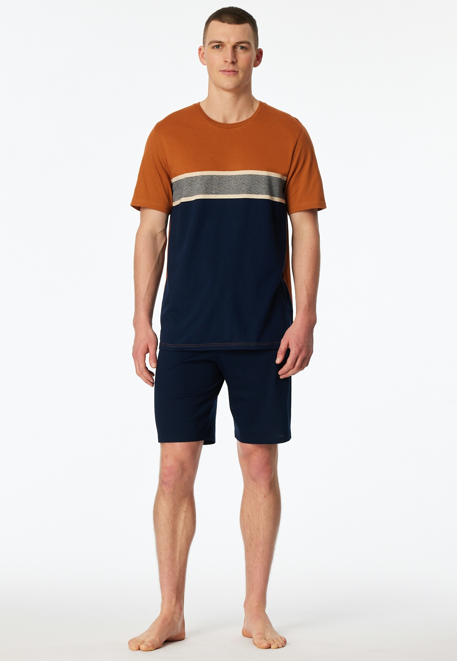 Schiesser, Herren, Shorty »Casual Essentials« 2 mit Rundhalsausschnitt und kurzen Ärmeln, 801, blau, 48, Herrenpyjama von Schiesser