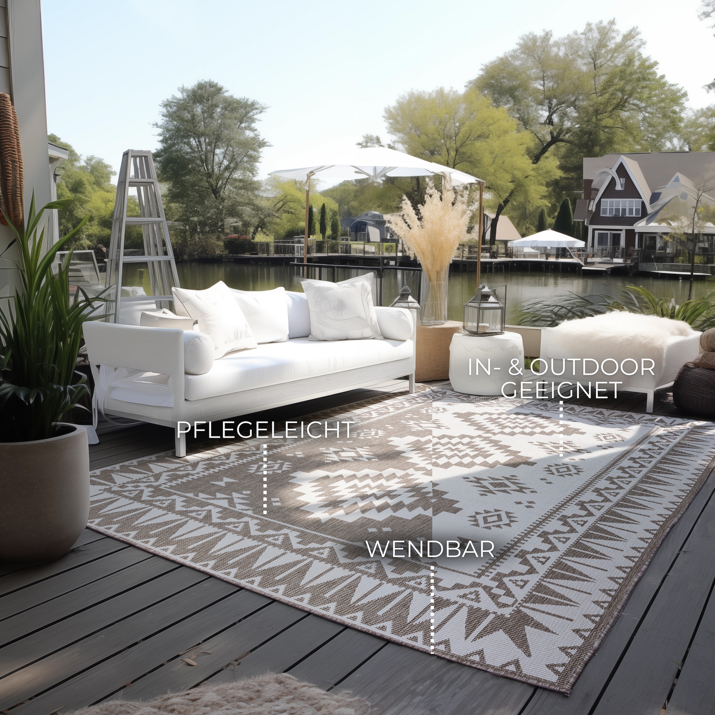 ELLE DECORATION Teppich »Dynamic, Wendeteppich«, rechteckig, 5 mm Höhe, Flachgewebe, In-& Outdoor, Modern, wendbar, Balkon, Wohnzimmer, Aussen