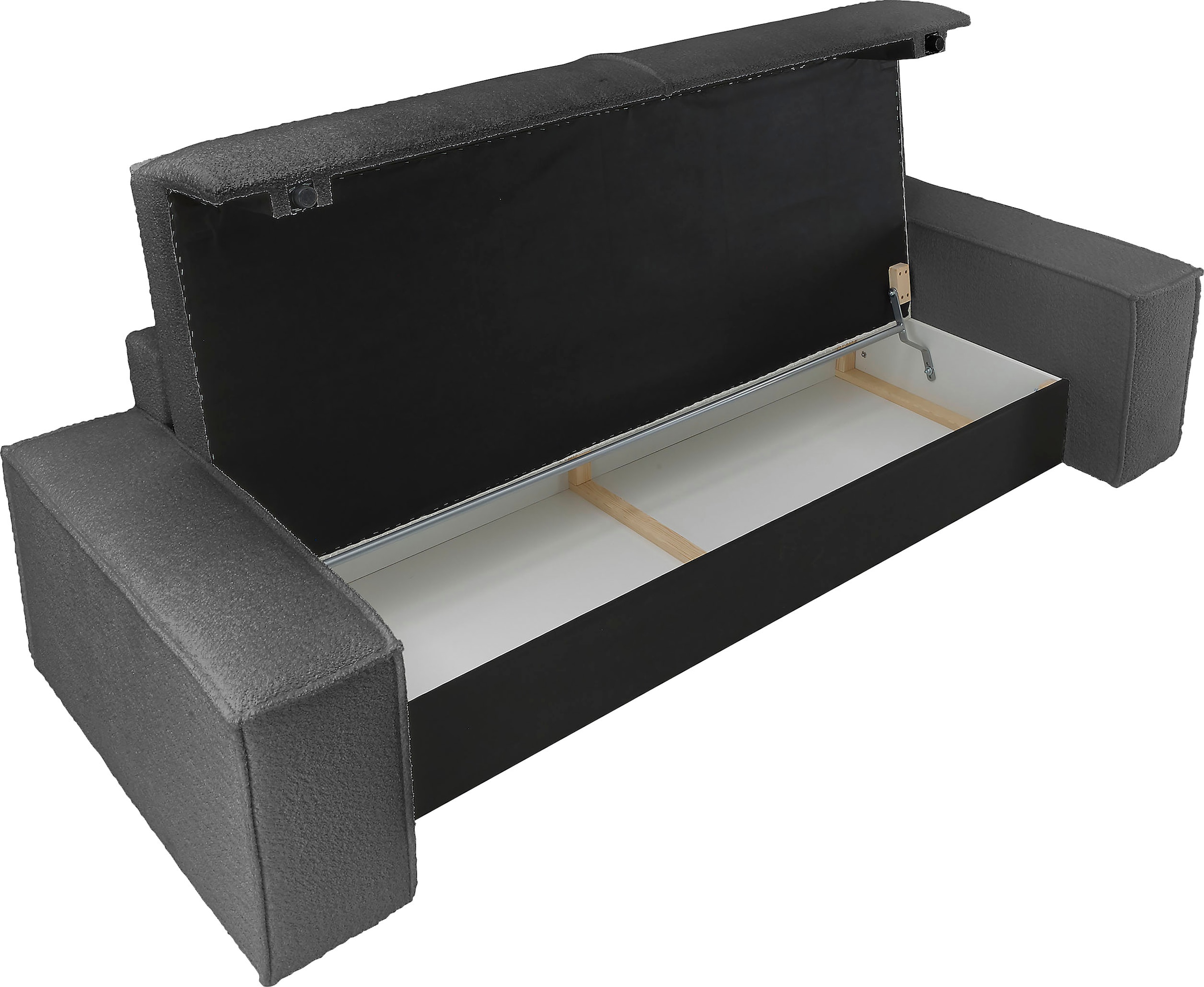 andas 3-Sitzer »FINNLEY Schlafsofa 257 cm, Schlaffunktion mit Bettkasten (200/136cm)«, in Aqua Clean-Bouclé, Struktur fein u. Cord