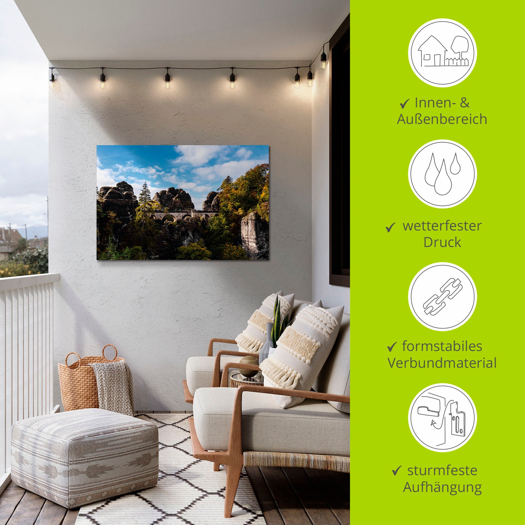 Artland Alu-Dibond-Druck »Bastei in der Sächsische Schweiz«, Berge & Alpenbilder, (1 St.), für Innen- und Aussenbereich geeignet, Outdoorbild