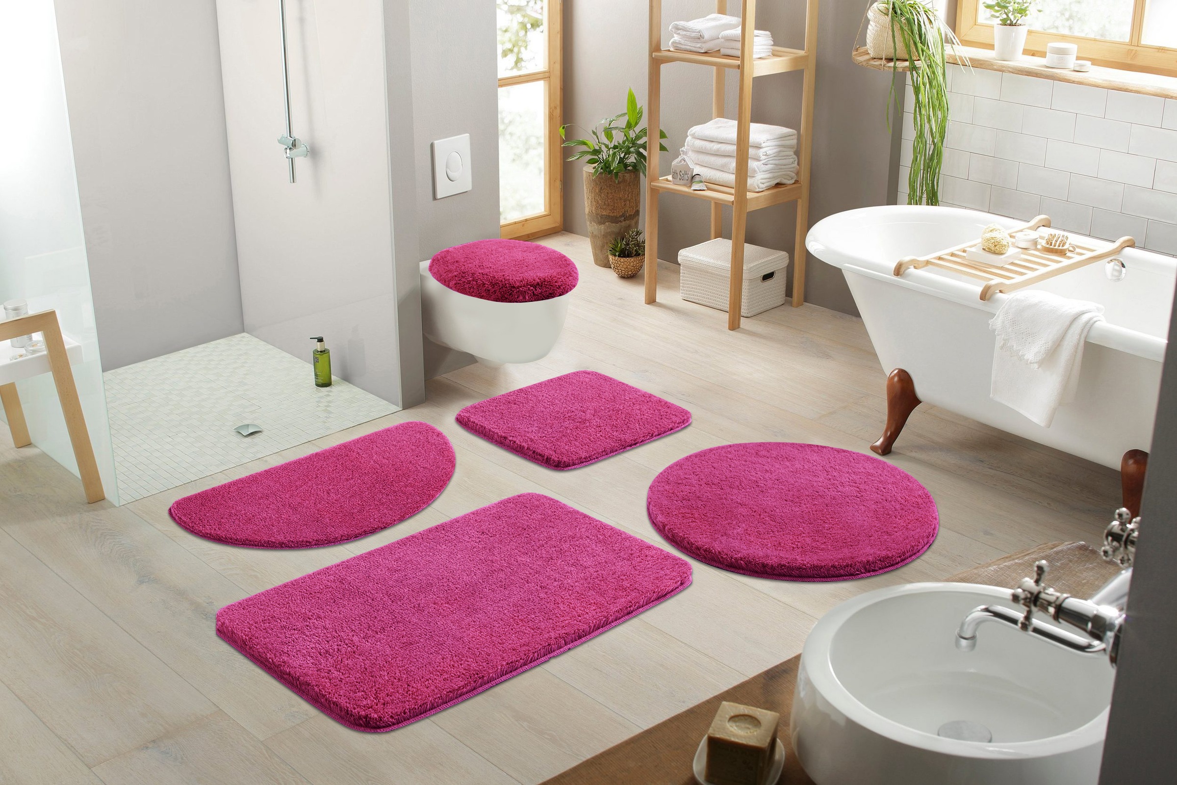 my home Badematte »Merida, Badvorleger, Badezimmer Teppich«, rutschhemmend beschichtet, fussbodenheizungsgeeignet-schnell trocknend-strapazierfähig, Badteppich, Uni Farben, rechteckig, rund & als 2-tlg. Set erhältlich