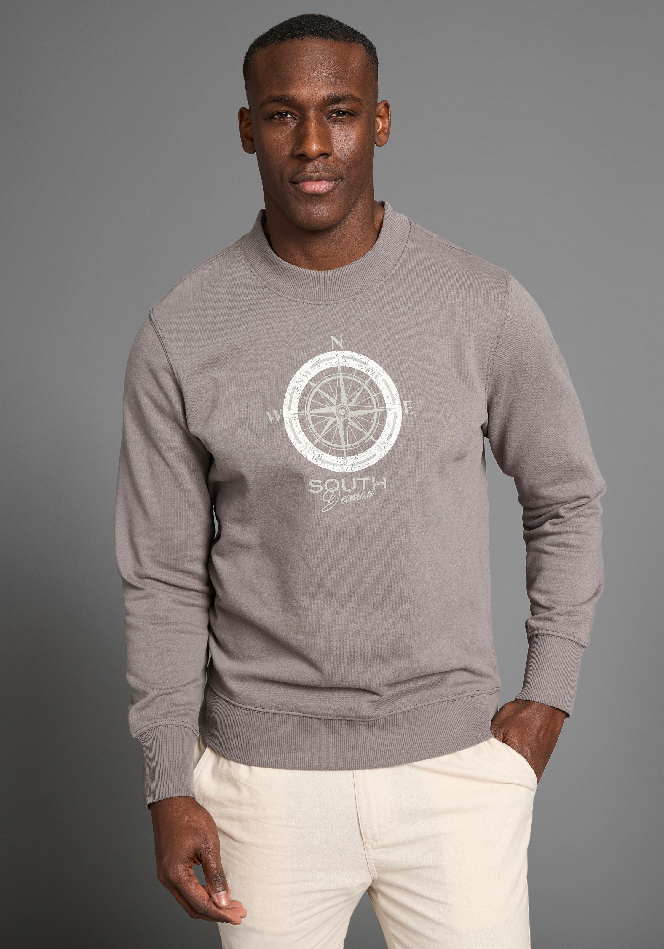 DELMAO Sweatshirt, lange Ärmel, lässige Passform, mit Print, Rundhals
