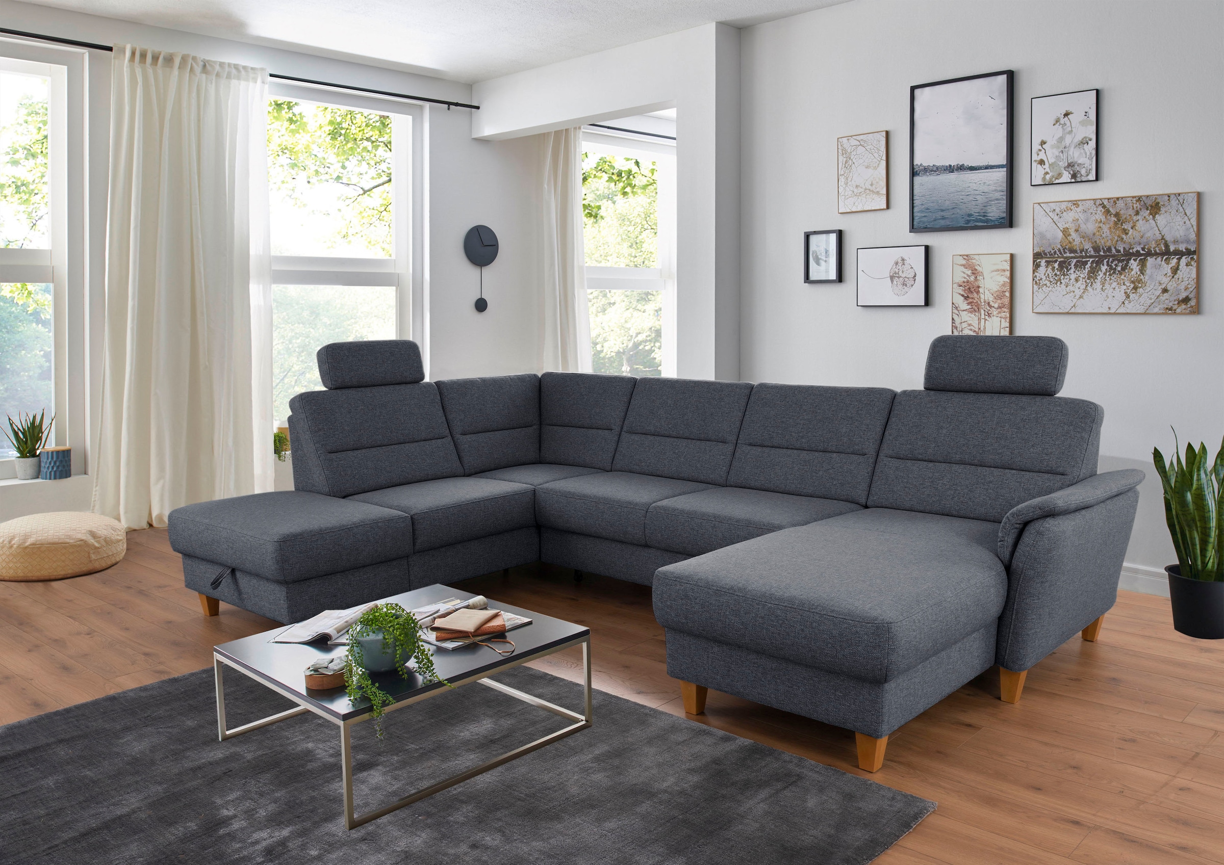 Home affaire Wohnlandschaft "Palmera U-Form, B: 308 cm" optional Bettfunktion & Bettkasten, Federkern