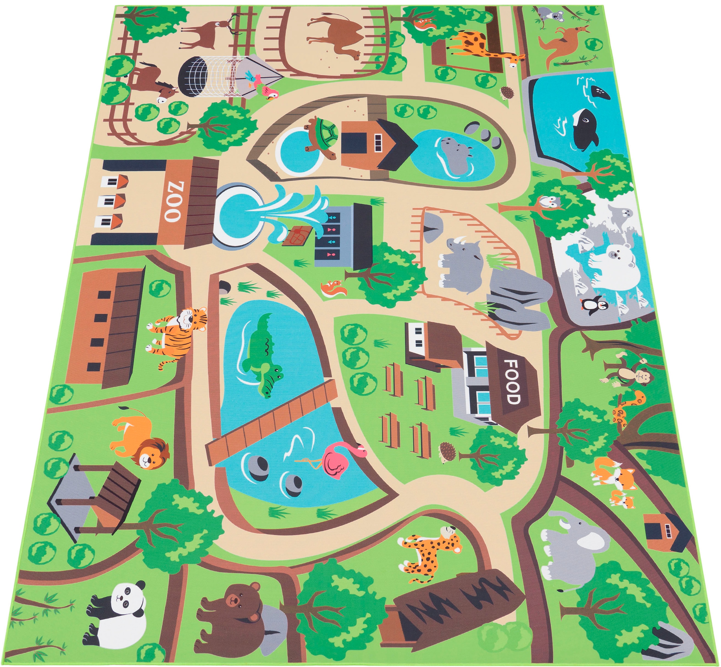 Paco Home Kinderteppich »Bino 563«, rechteckig, 4 mm Höhe, Kurzflor, Strassen-Spiel-Teppich, Motiv Zoo, Kinderzimmer