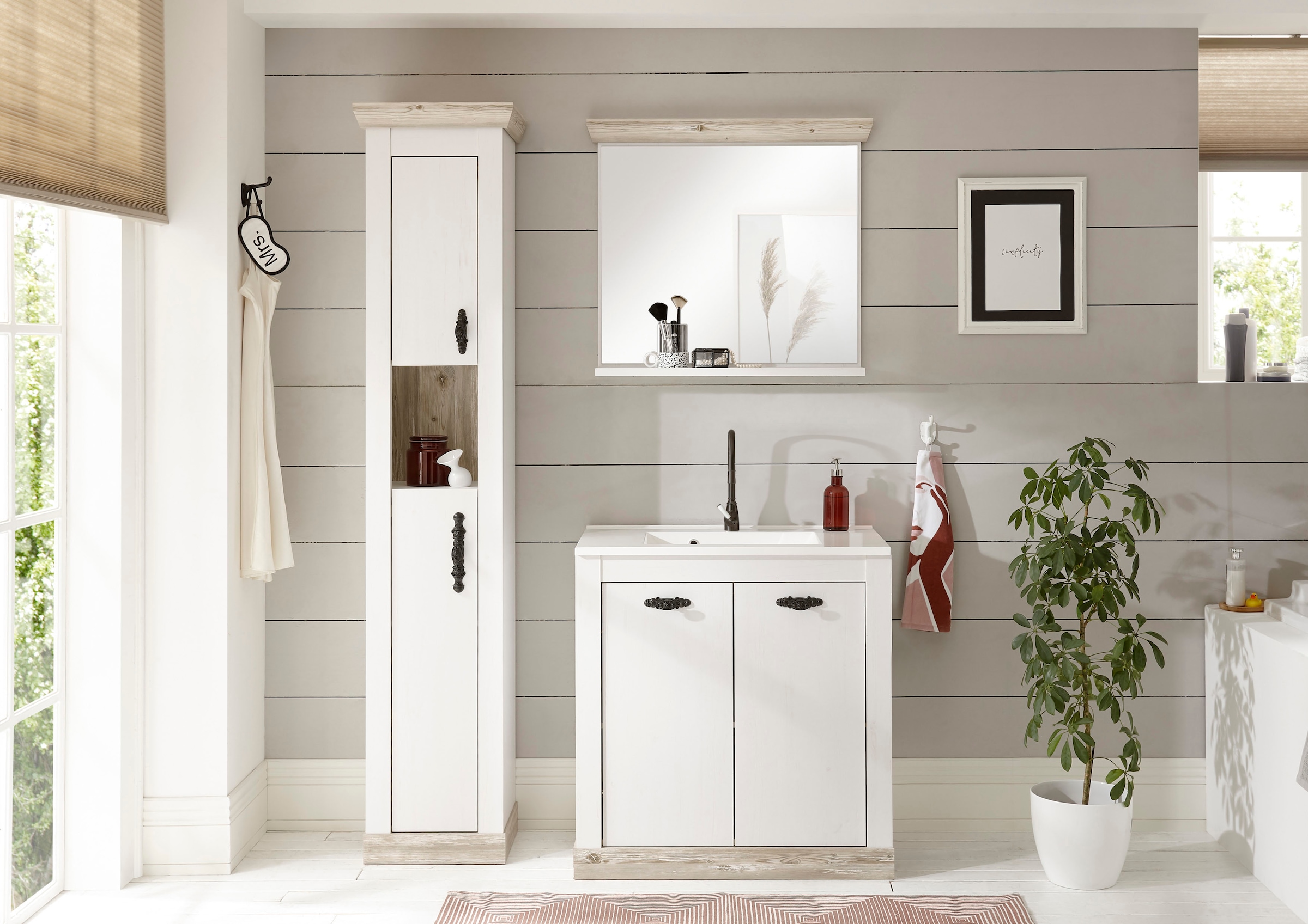 Home affaire Badspiegel »Florenz, Spiegel im Landhausstil«, in Pinie Weiss, mit Ablagefläche, Breite 80 cm