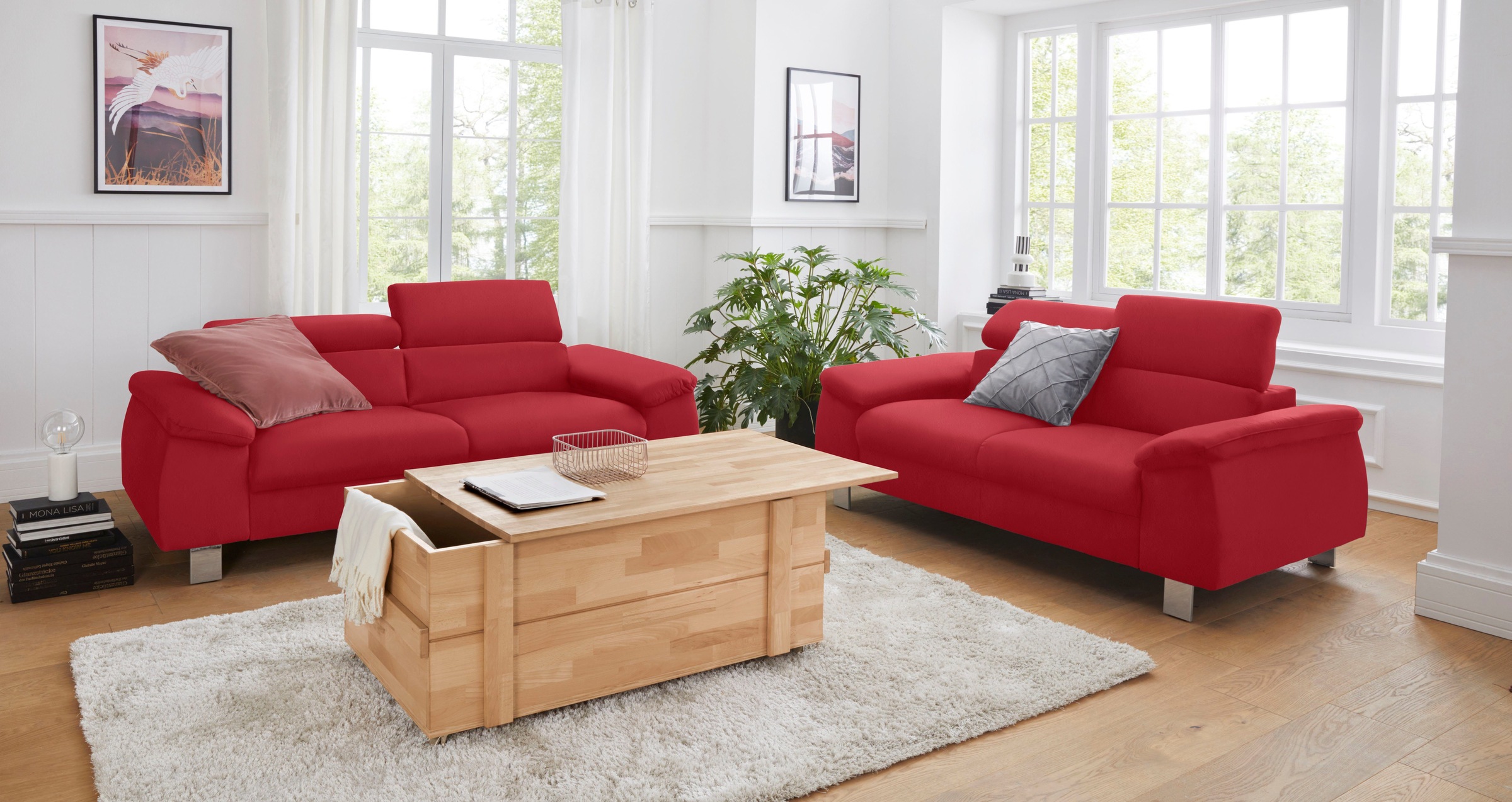 COTTA Polstergarnitur »Komaris«, (Set), Set bestehend aus: 3-Sitzer mit Kopfteilverstellung & Hocker