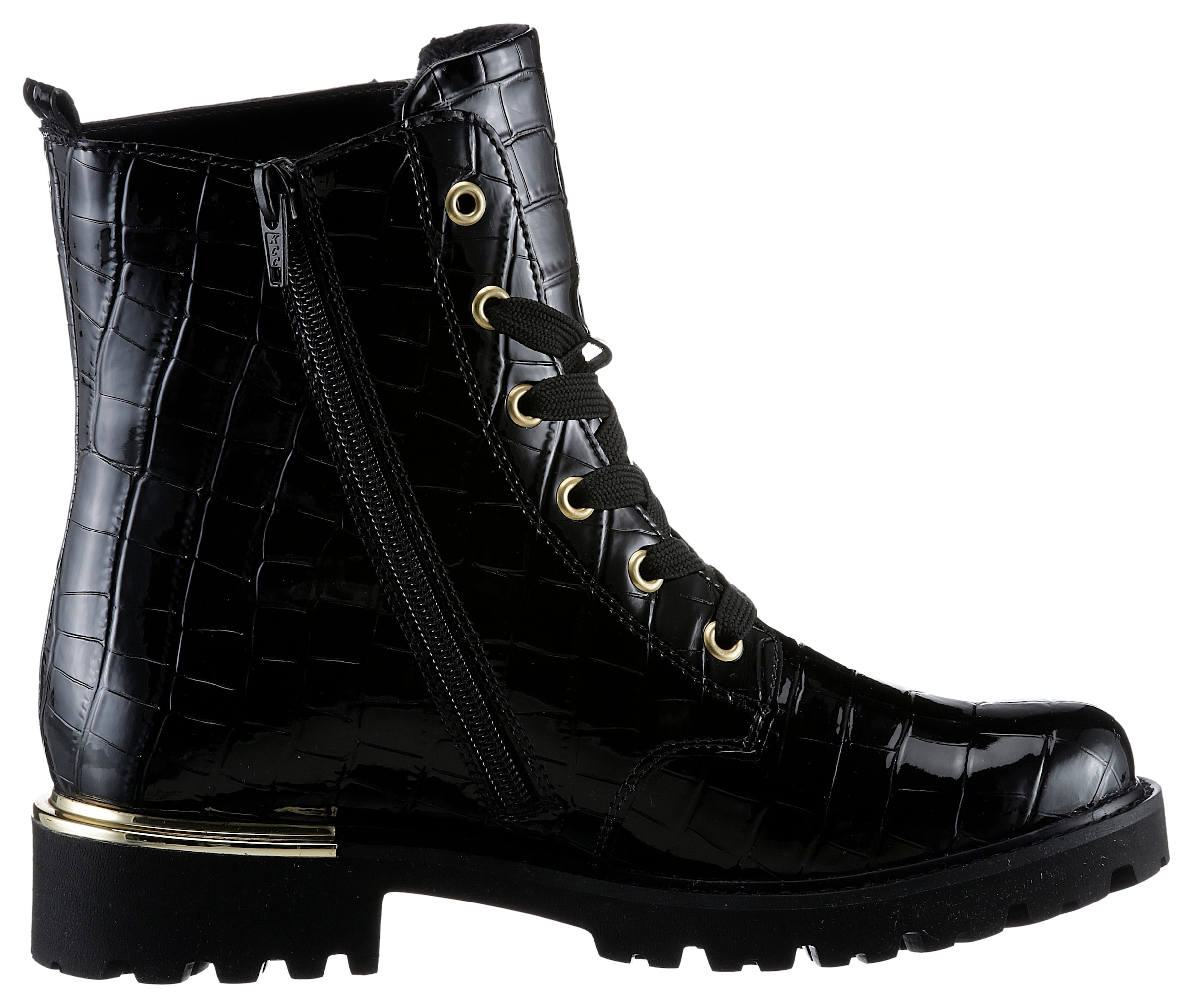 Remonte Schnürstiefelette, Blockabsatz, Schnürboots im Kroko-Look, Innenreissverschluss