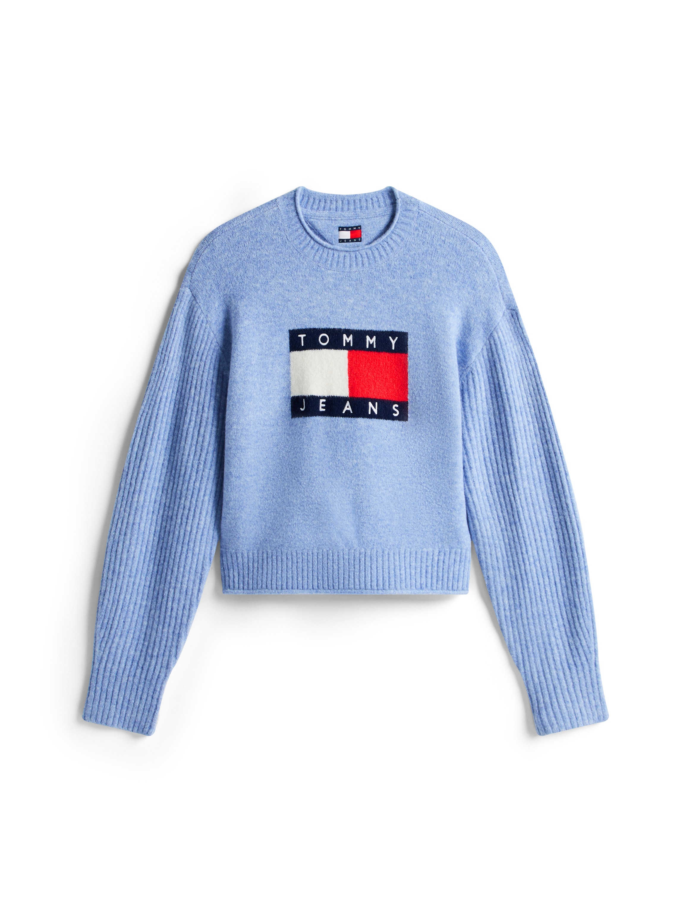Tommy Jeans Strickpullover »TJW MELANGE FLAG SWEATER RIB EXT«, in gerippter Struktur