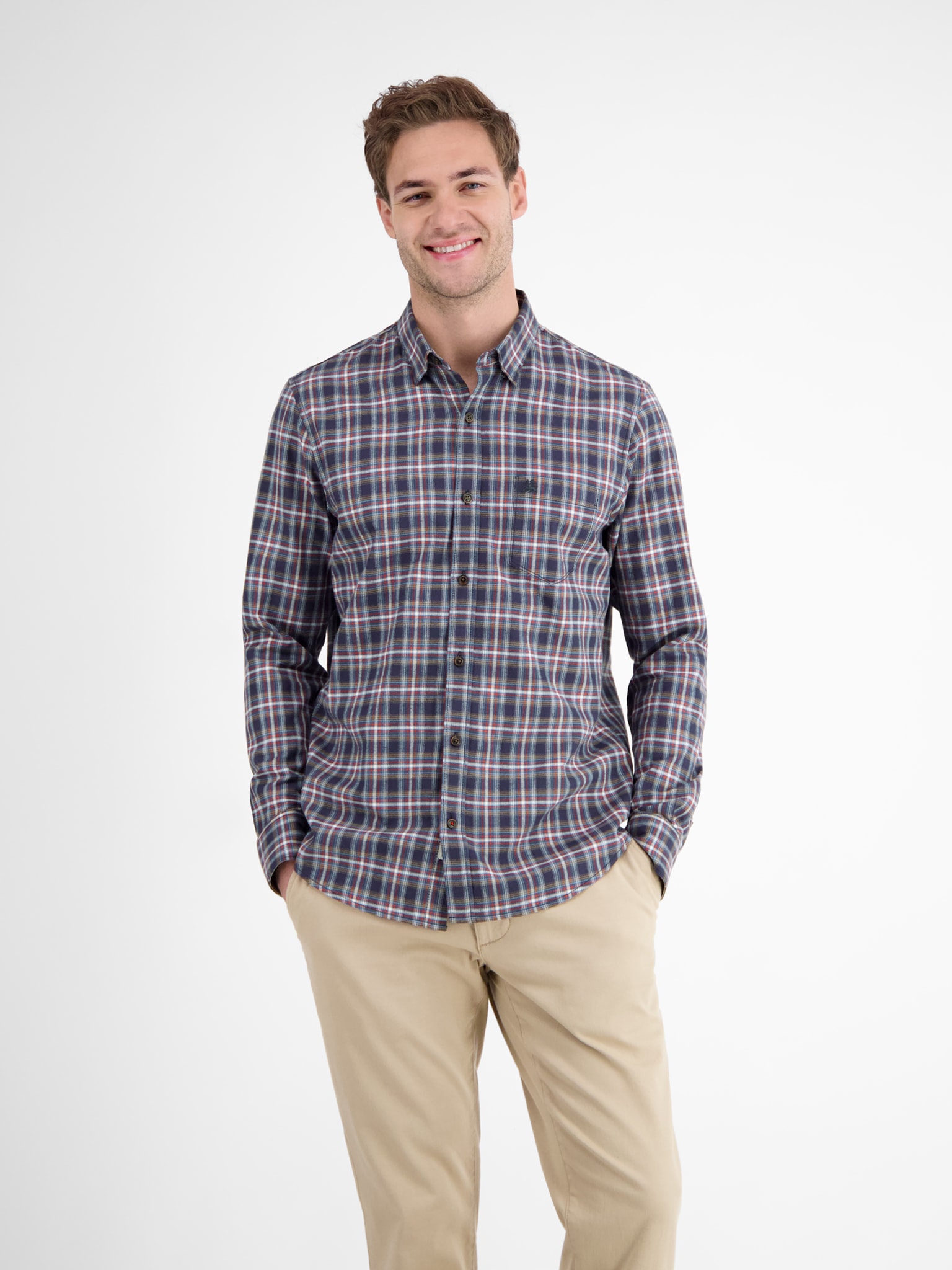 LERROS Karohemd langarm, mit Button-Down-Kragen